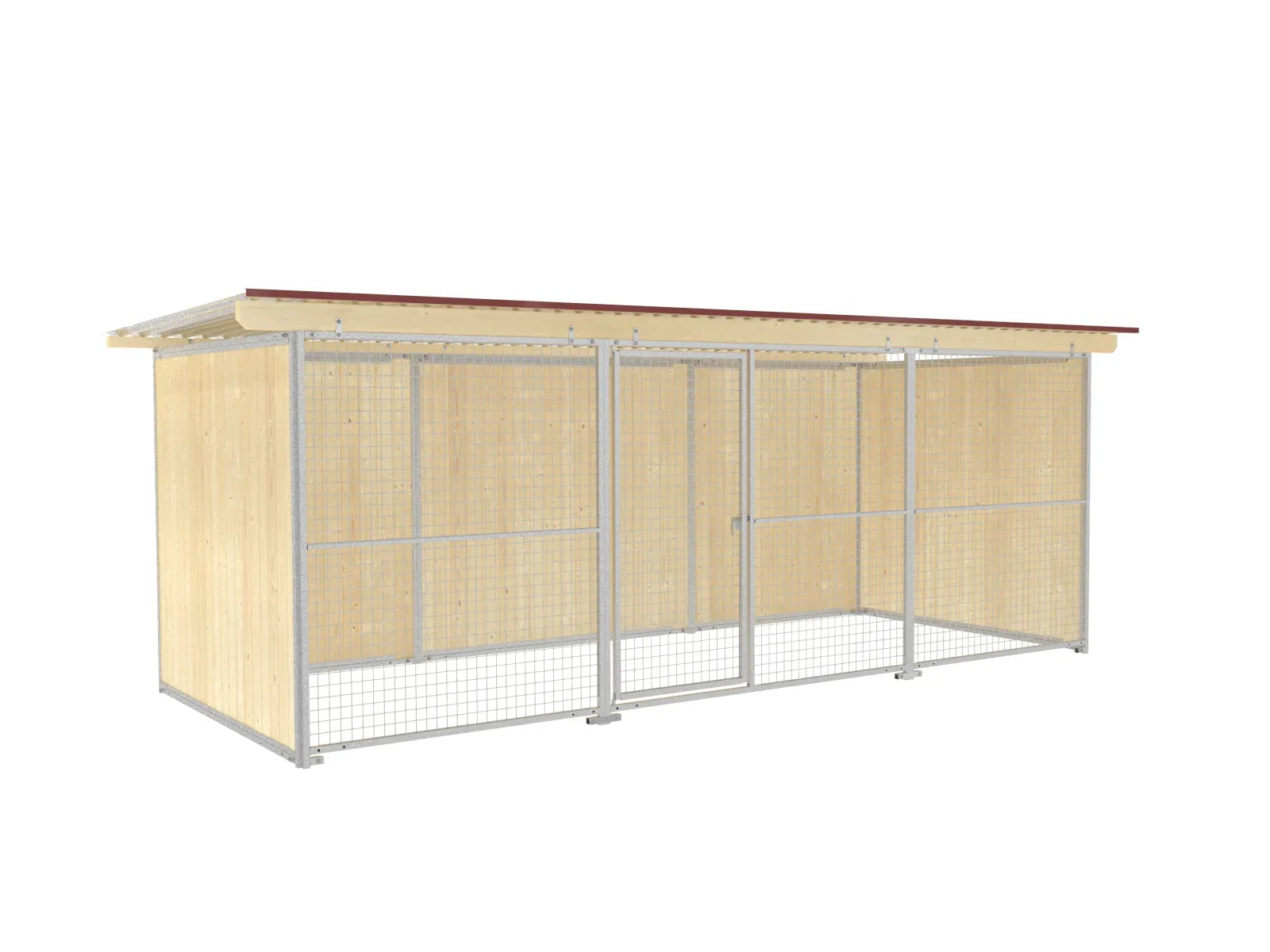 Hundezwinger mit Wellblechdach und Seitenwänden aus Fichtenbretter