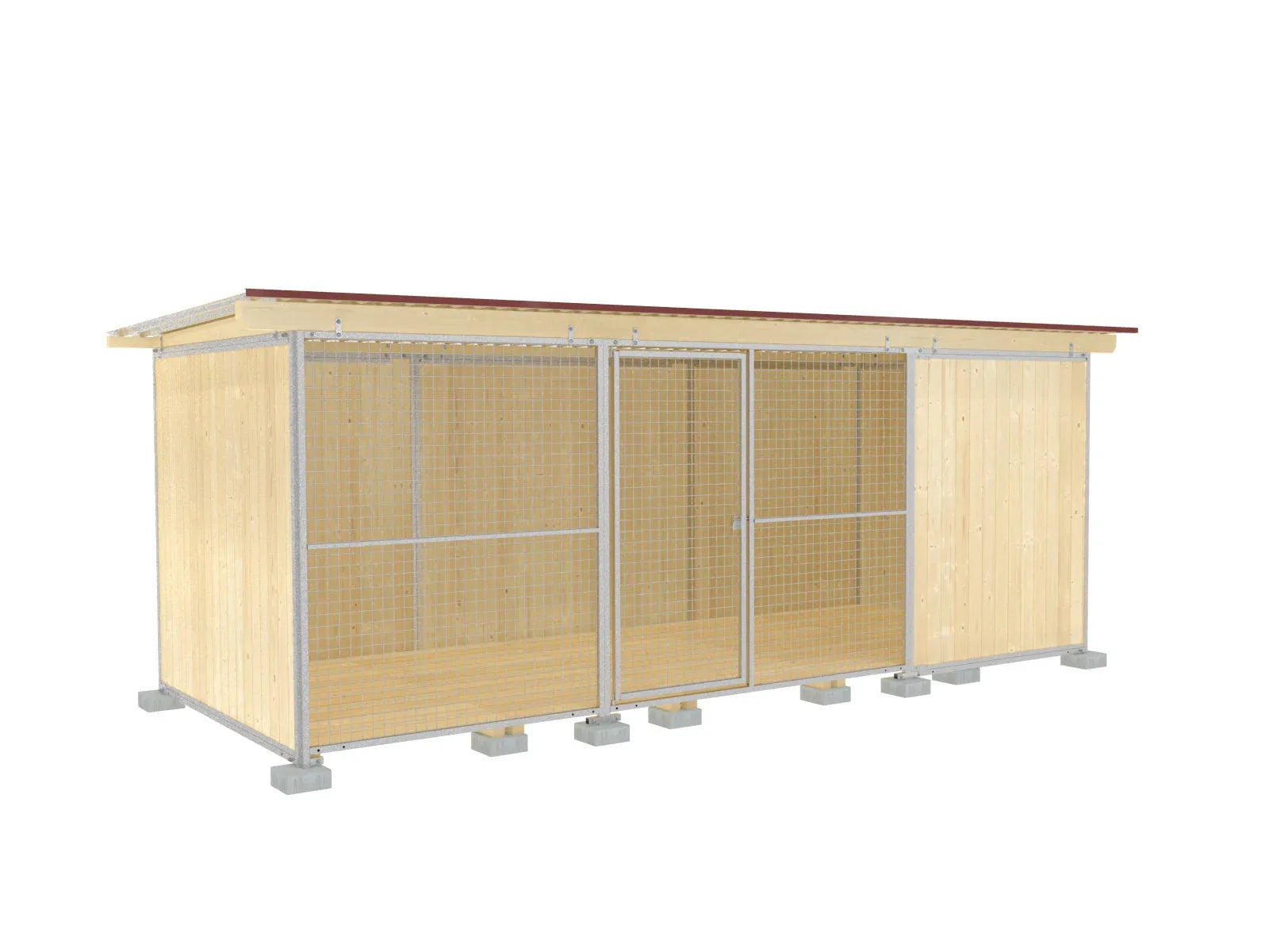 Hundezwinger 2 x 5 m Schutzecke mit Dach, Holzboden und Fundamentsteinen