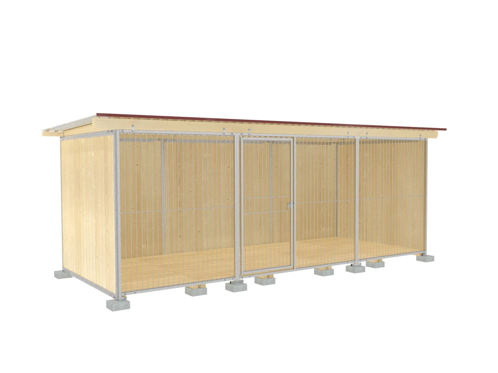 Hundezwinger 3 seitig geschlossen mit Wellblechdach und Holzboden