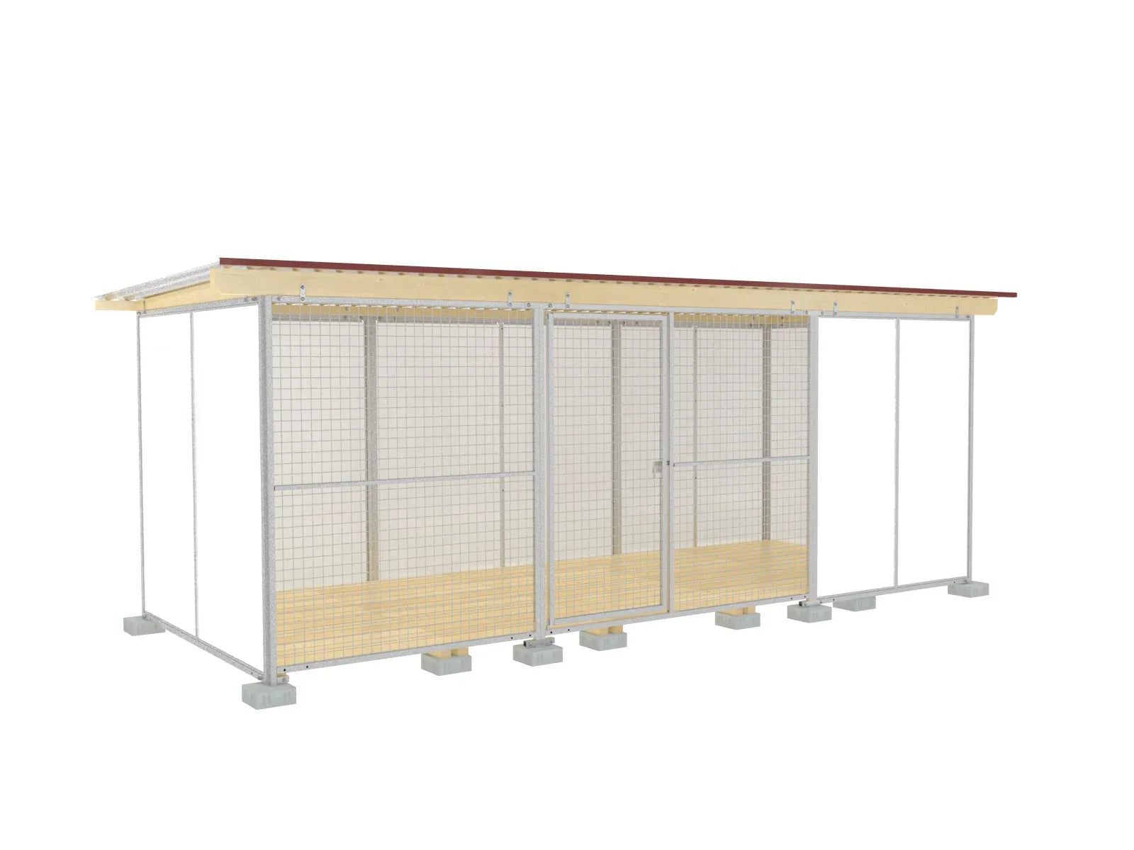 Europa-Hundezwinger Schutzecke 2 x 5 m mit Gitterfront, Dach und Holzboden