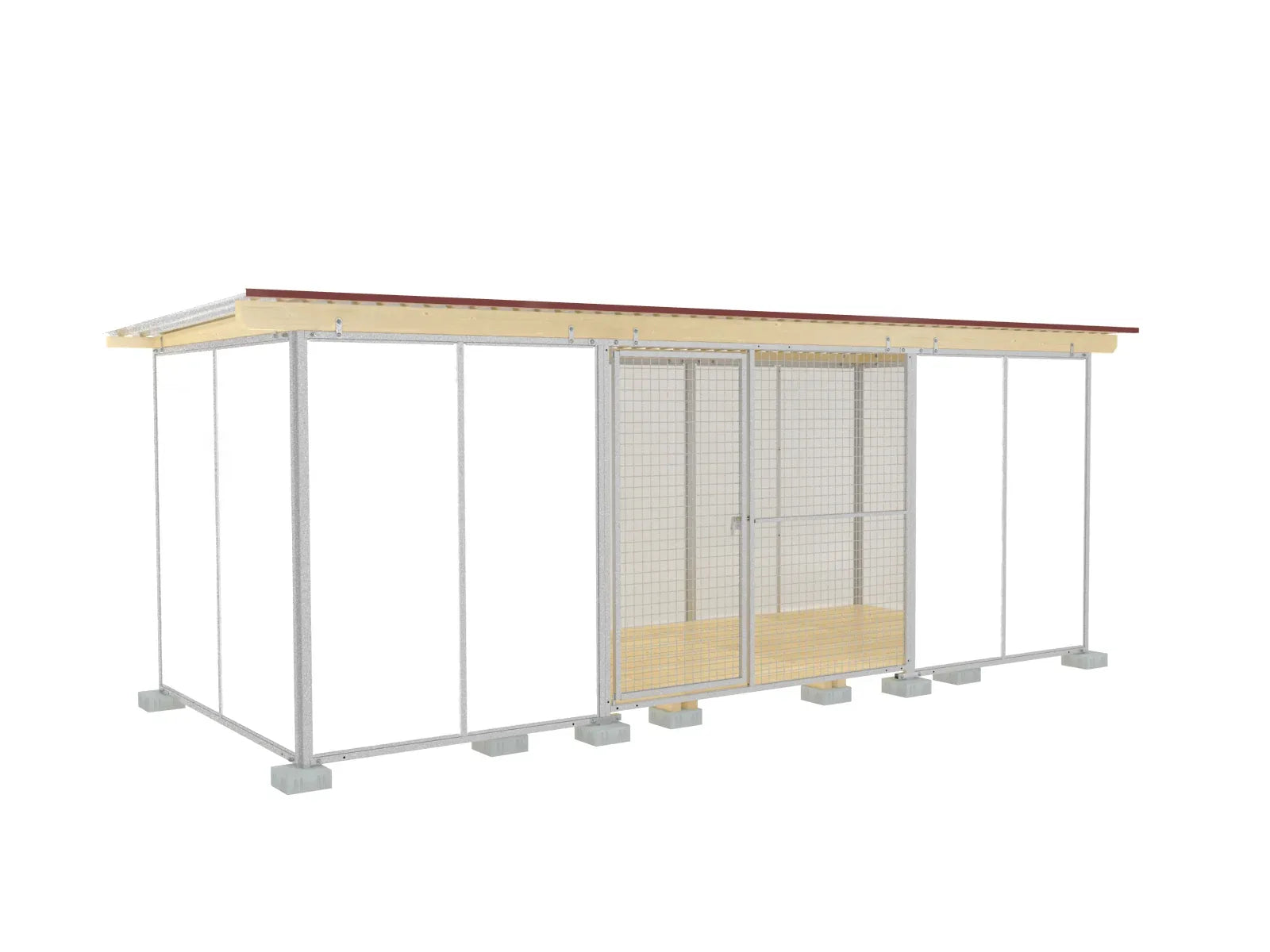 Europa-Hundezwinger 2 x 5 m Vollschutz mit Gitterfront, Dach und Holzboden