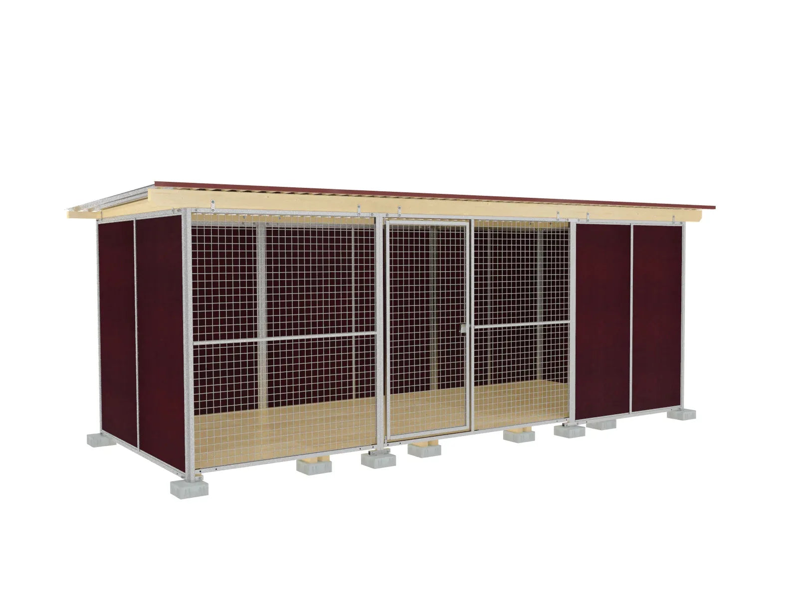 Nato-Hundezwinger 2 x 5 m mit Schutzecke, Gitterfront, Dach und Holzboden