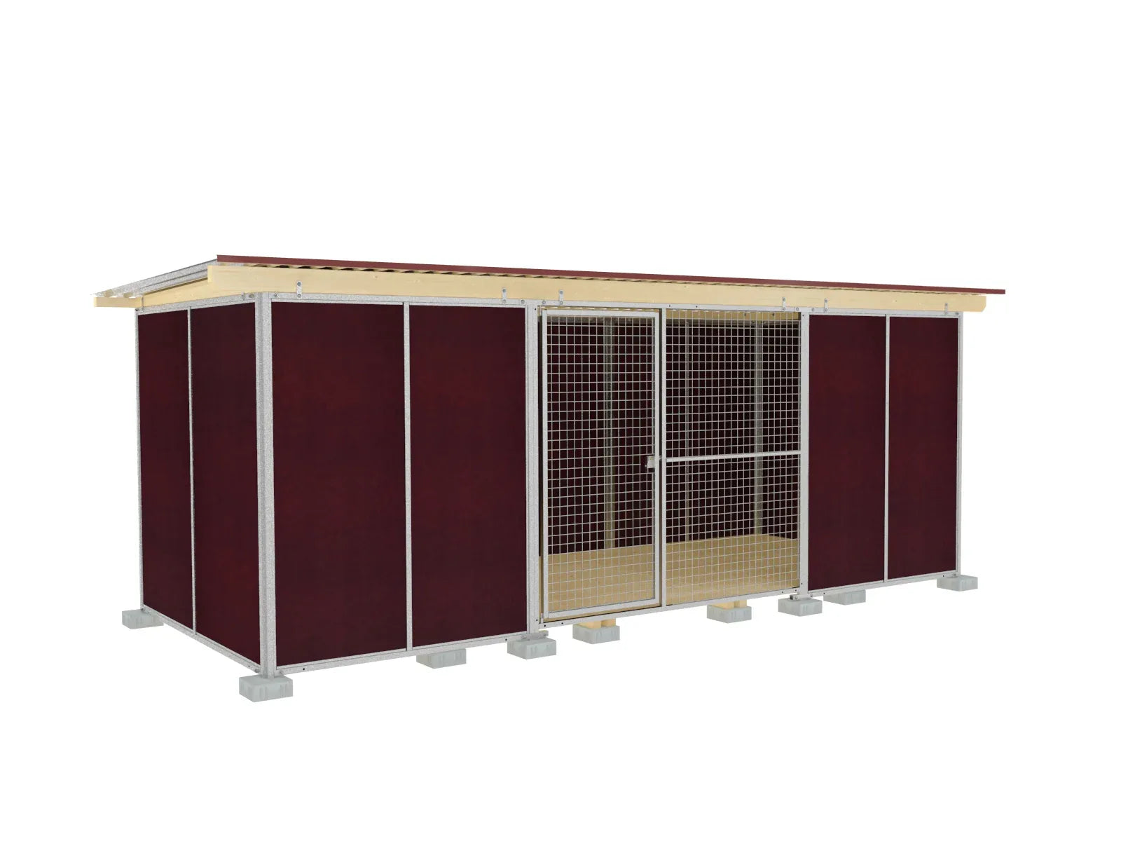 Nato-Hundezwinger 2 x 5 m Vollschutz mit Gitterfront, Dach und Holzboden