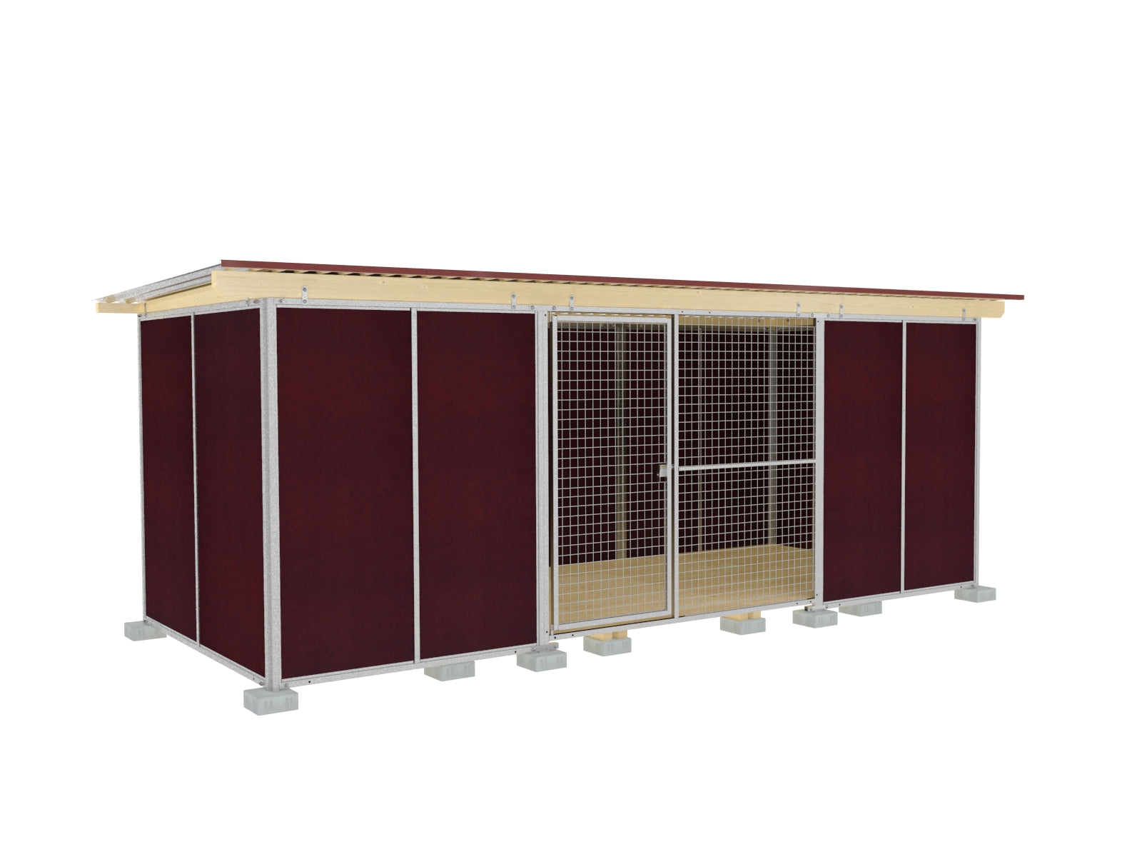 Nato-Hundezwinger 2 x 5 m Vollschutz mit Gitterfront, Dach und Holzboden
