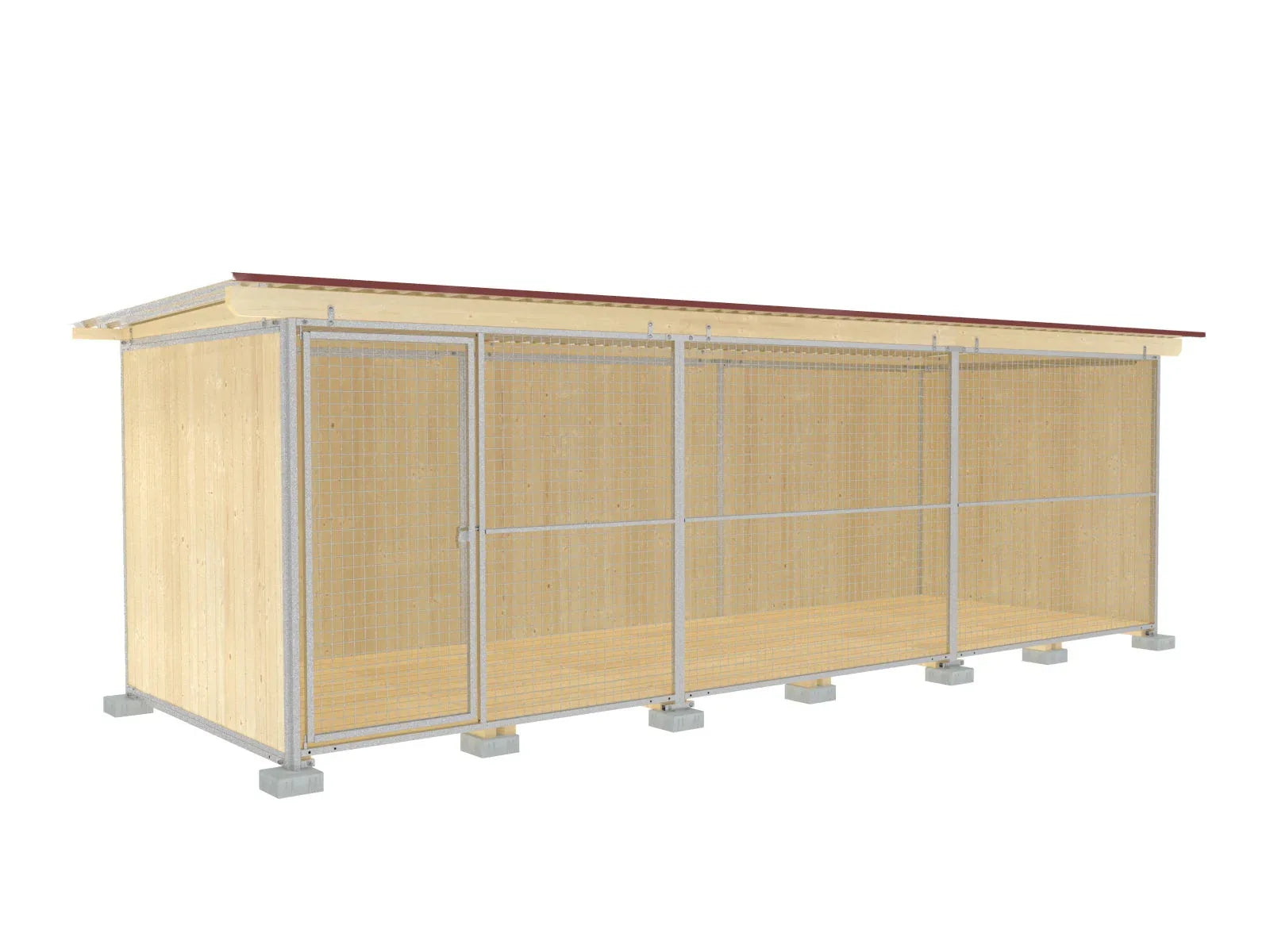 Hundezwinger Breitbau 2 x 6 m mit Gitterfront, Dach und Holzboden