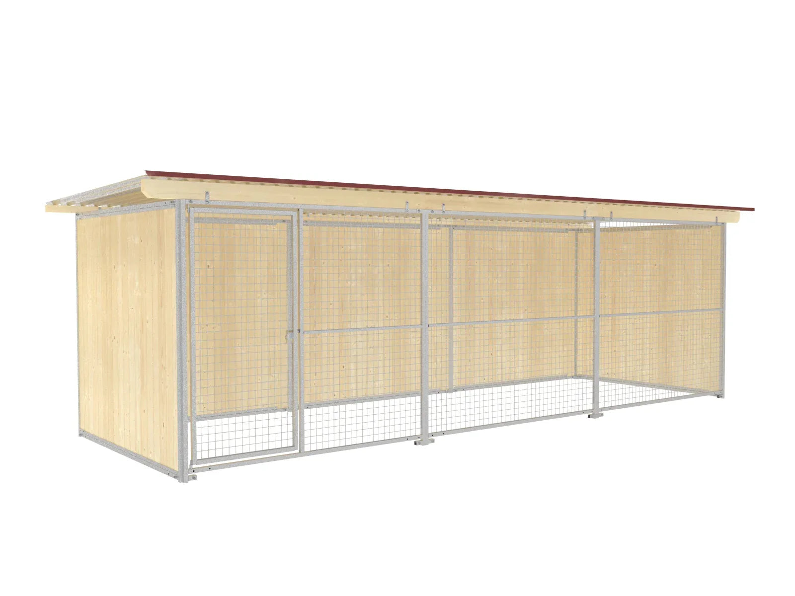 Hundezwinger mit Holzbalken aus Fichtenholz in der Dachkonstruktion