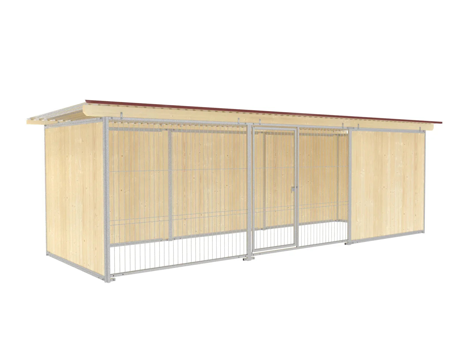 Hundezwinger mit einer Front aus Stahlelementen mit 6 mm starken Stäben