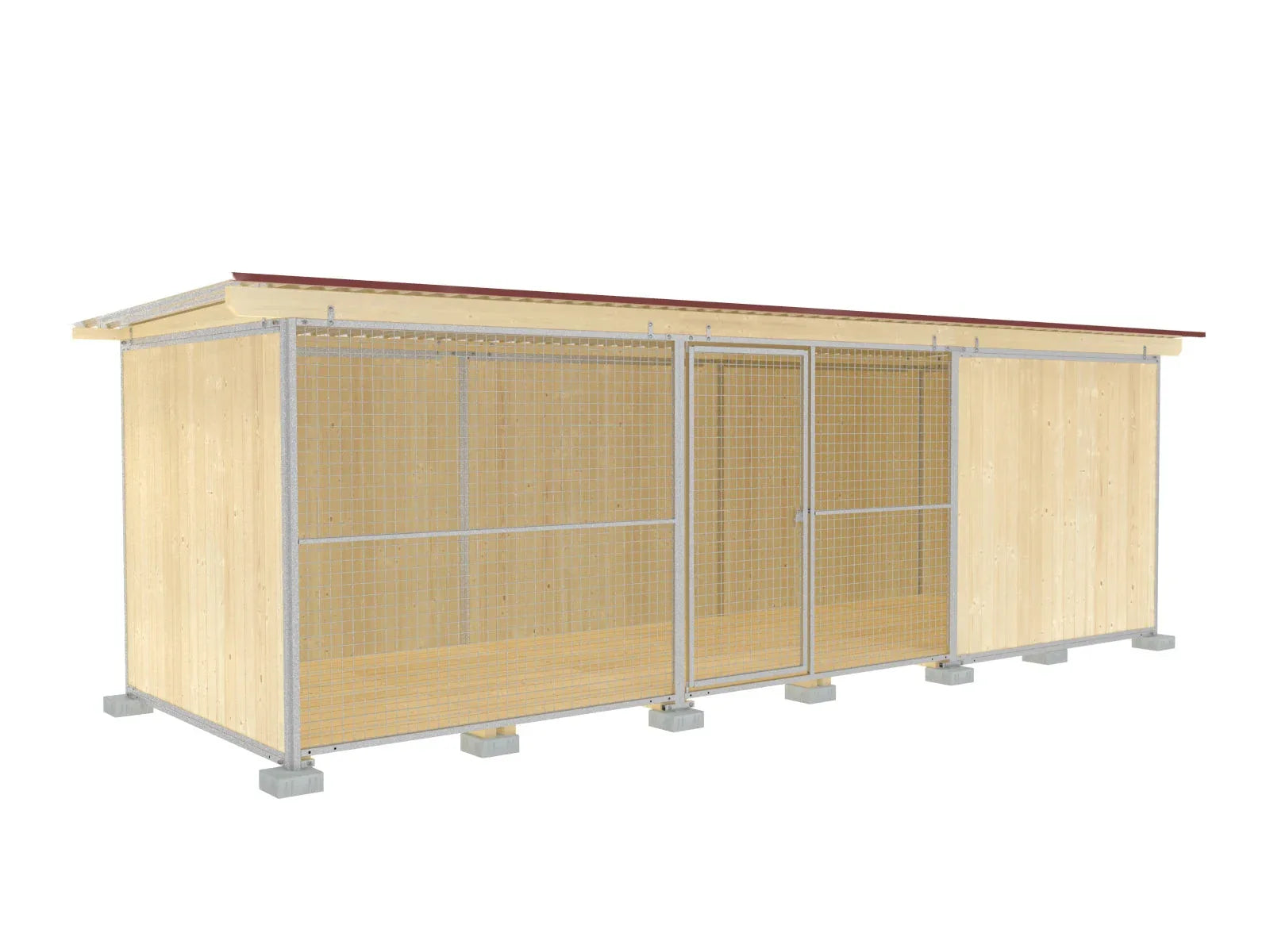 Hundezwinger 2 x 6 m Schutzecke mit Dach, Holzboden und Fundamentsteinen