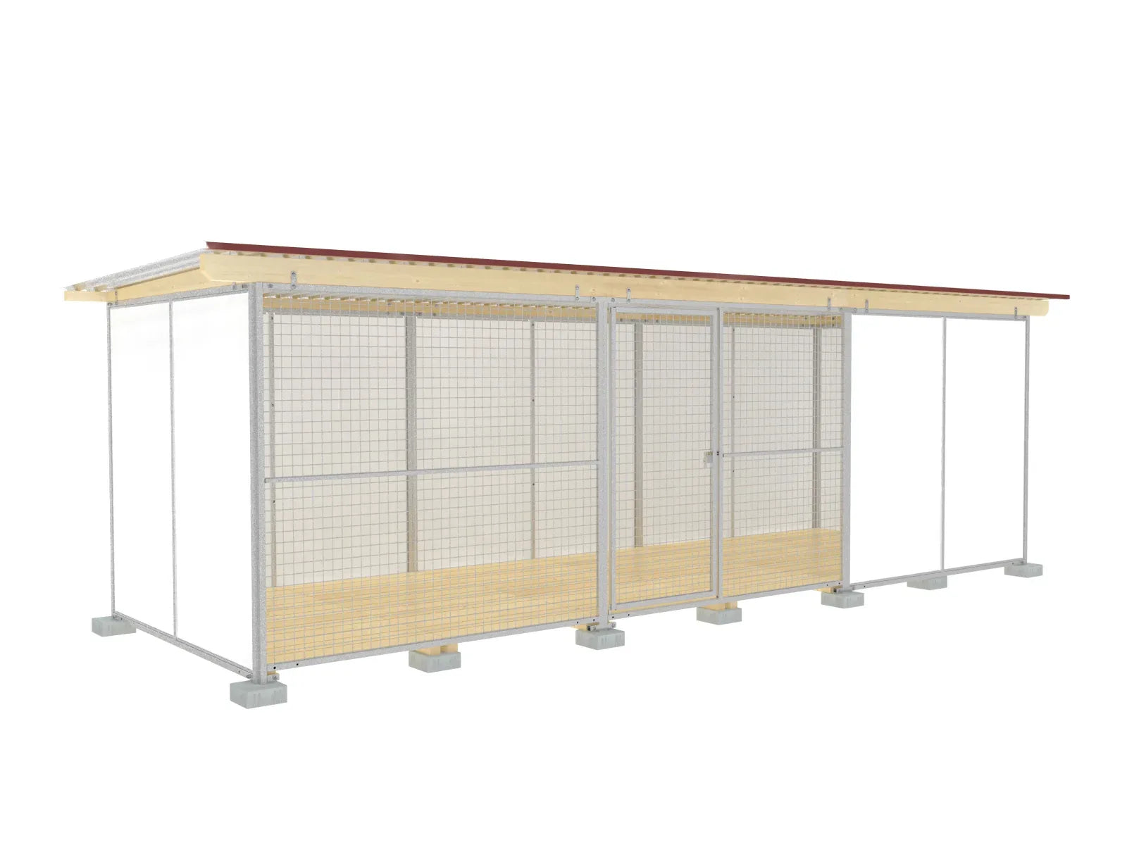 Europa-Hundezwinger Schutzecke 2 x 6 m mit Gitterfront, Dach und Holzboden