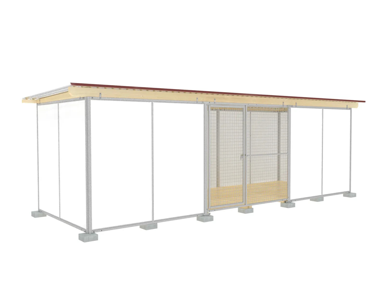 Europa-Hundezwinger Schutzecke 2 x 6 m mit Gitterfront, Dach und Holzboden