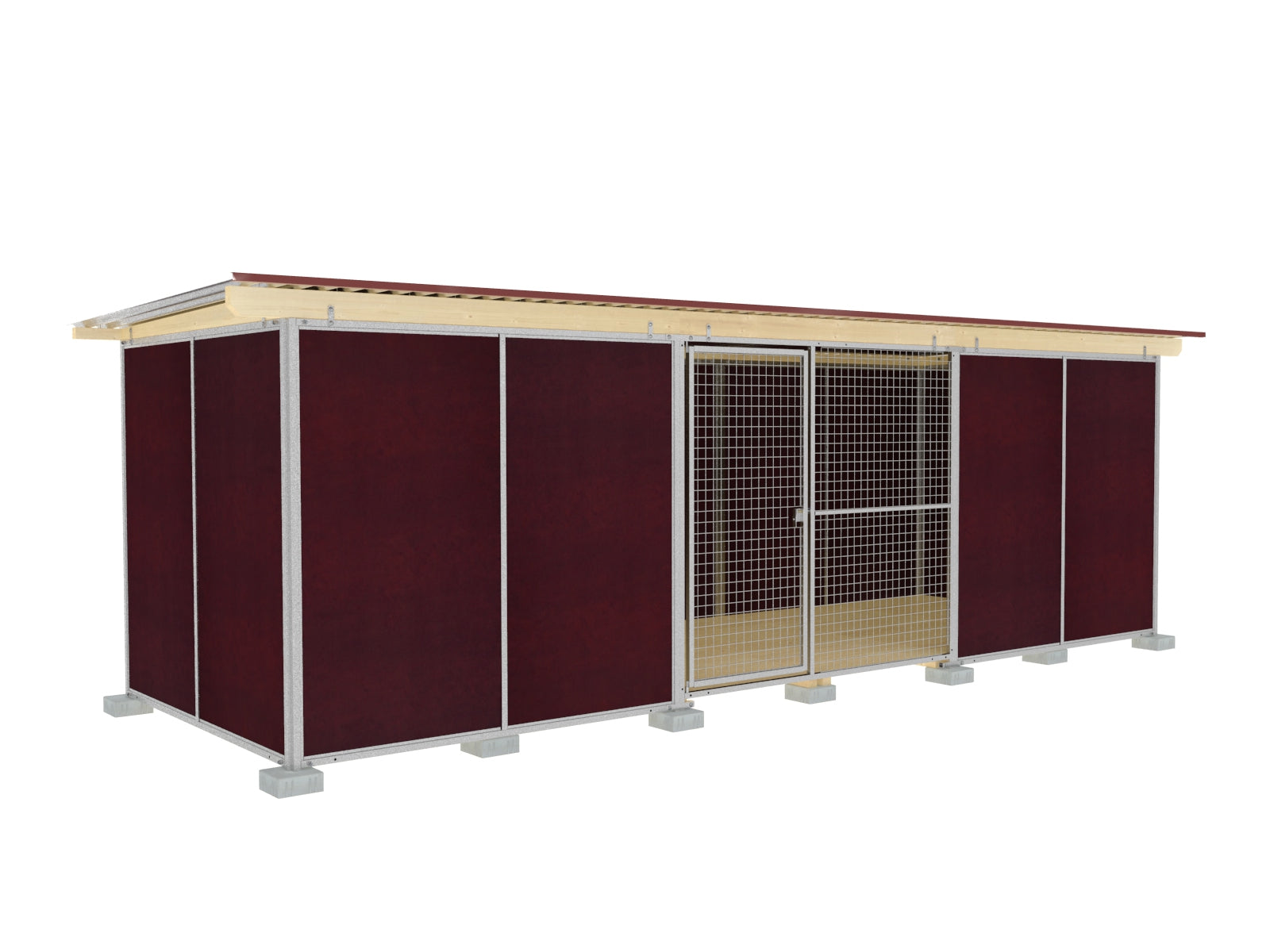 Nato-Hundezwinger 2 x 6 Vollschutz mit Gitterfront, Dach und Holzboden