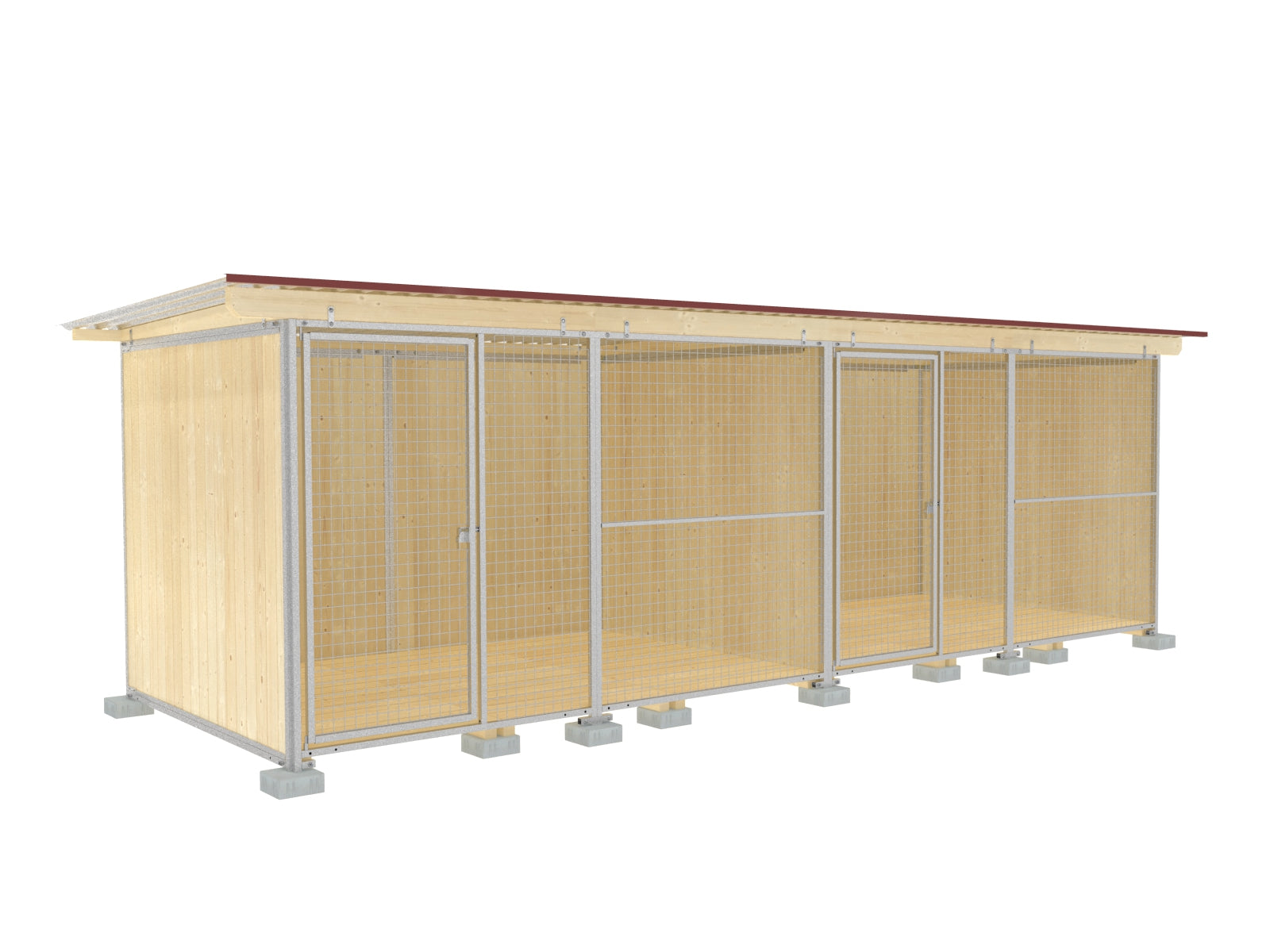 Hundezwinger 2 x 6  m mit Gitterfront einmal unterteilt mit zwei Türen