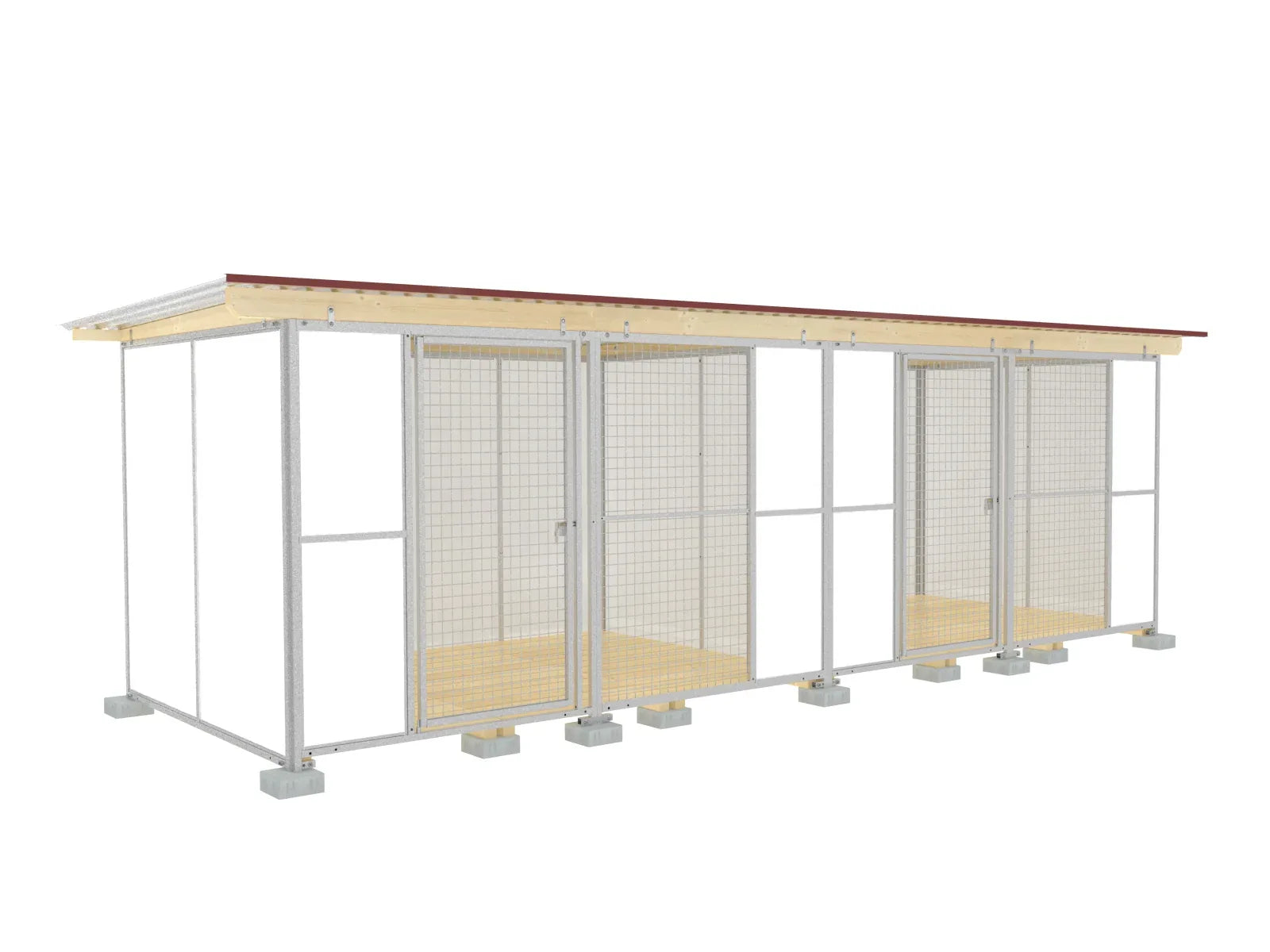 Europa-Hundezwinger Vollschutz 2 x 6 m einmal unterteilt mit zwei Türen, mit Gitterfront, Dach und Holzboden