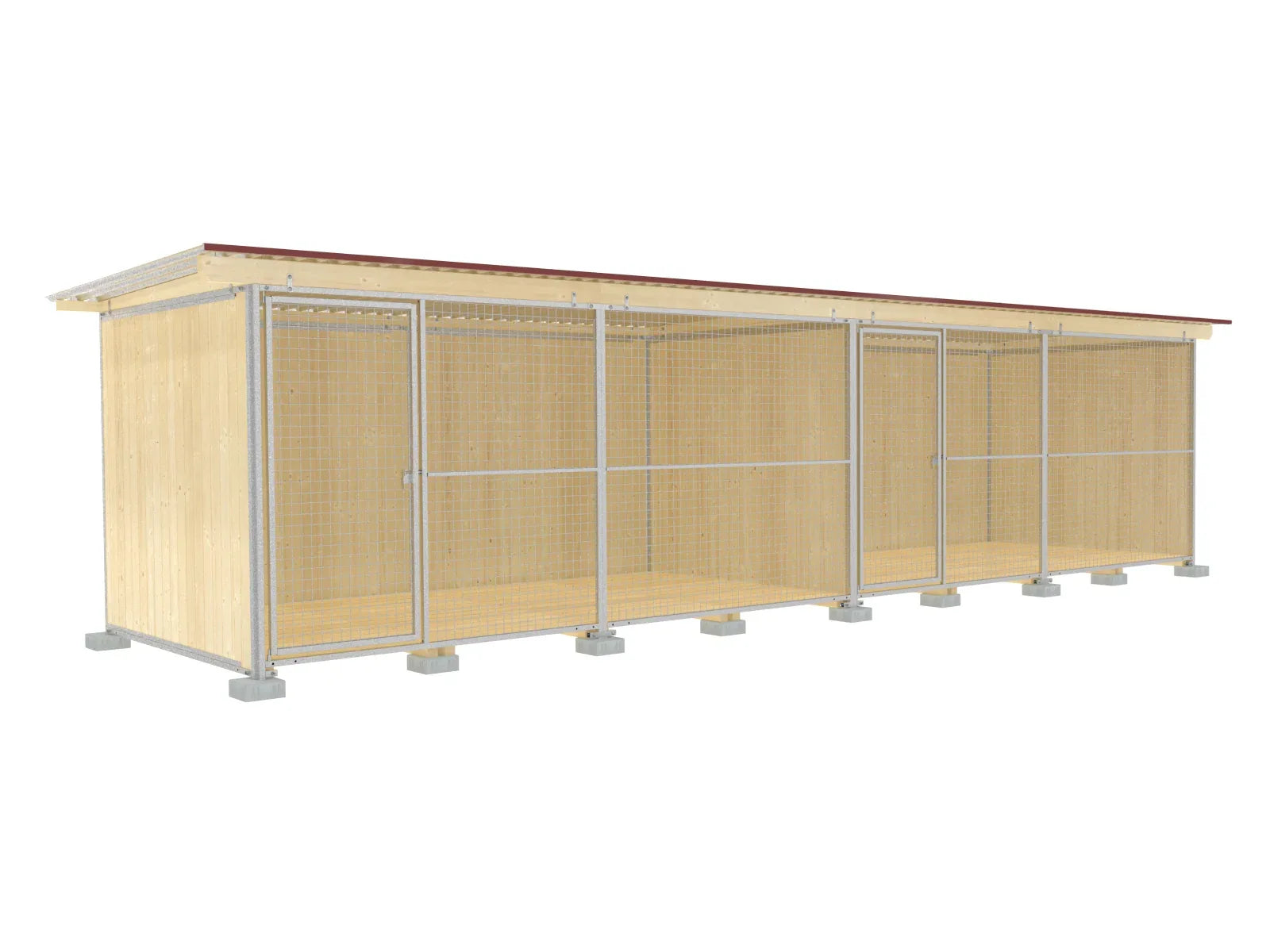 Hundezwinger 2 x 8 m mit Gitterfront einmal unterteilt mit zwei Türen