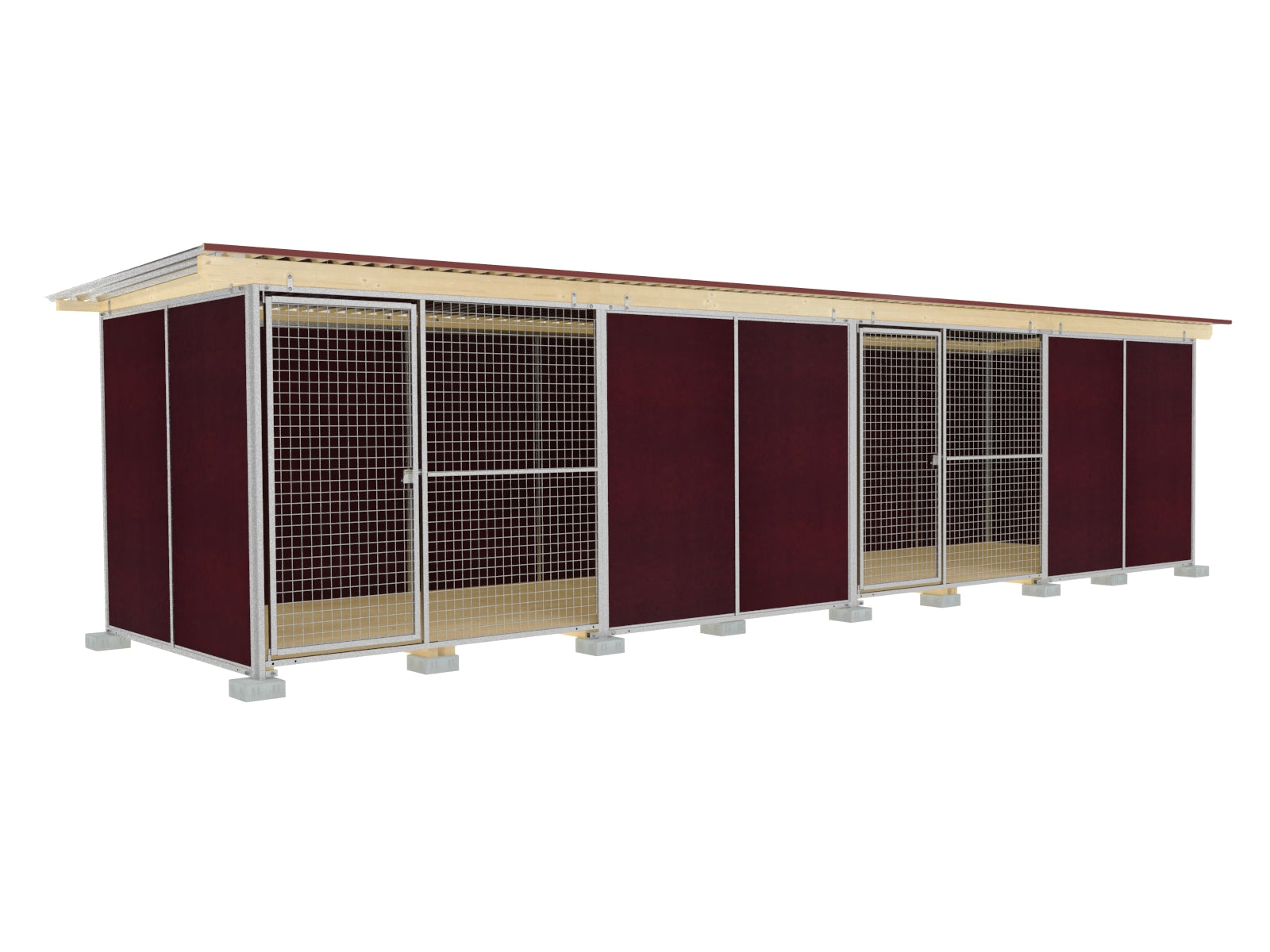 Nato-Hundezwinger 2 x 8 m Schutzecke einmal unterteilt mit zwei Türen, Gitterfront, Dach und Holzboden