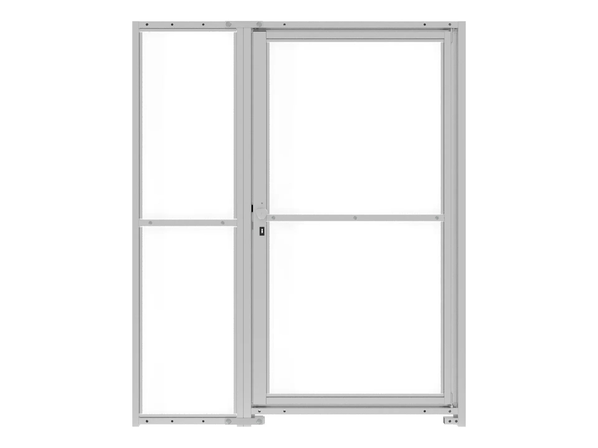 Weiße Hundezwingerwand mit absperrbarer Türe nach außen öffnend