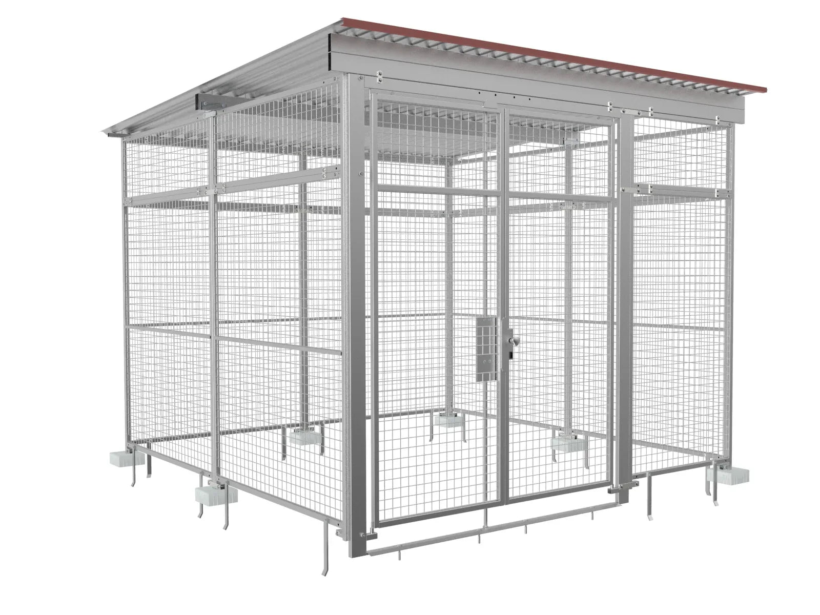Gasflaschenlager aus feuerverzinkten Gitterelementen, Dachrohren und Ankereisen