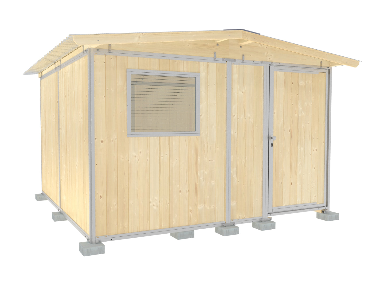 Gartenhaus aus zertifiziertem Holz mit absperrbarer Türe einem Fenster und Blechdach