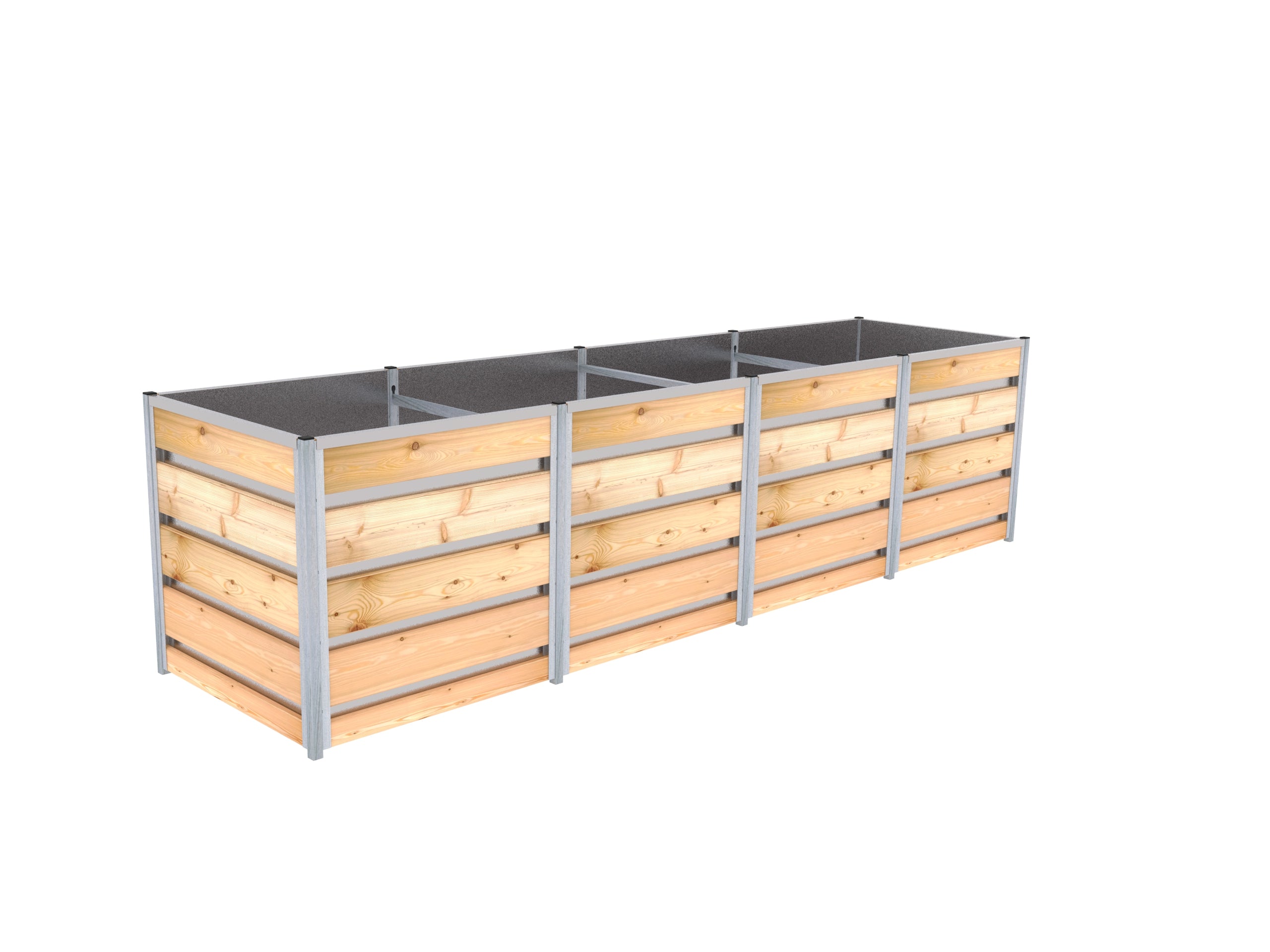 Hochbeet aus Lärchen-Holz in gerader Form mit der Breite 0,84 m und der Länge 3,29 m, die Höhe beträgt 83 cm, Innenverkleidung aus verzinktem Blech