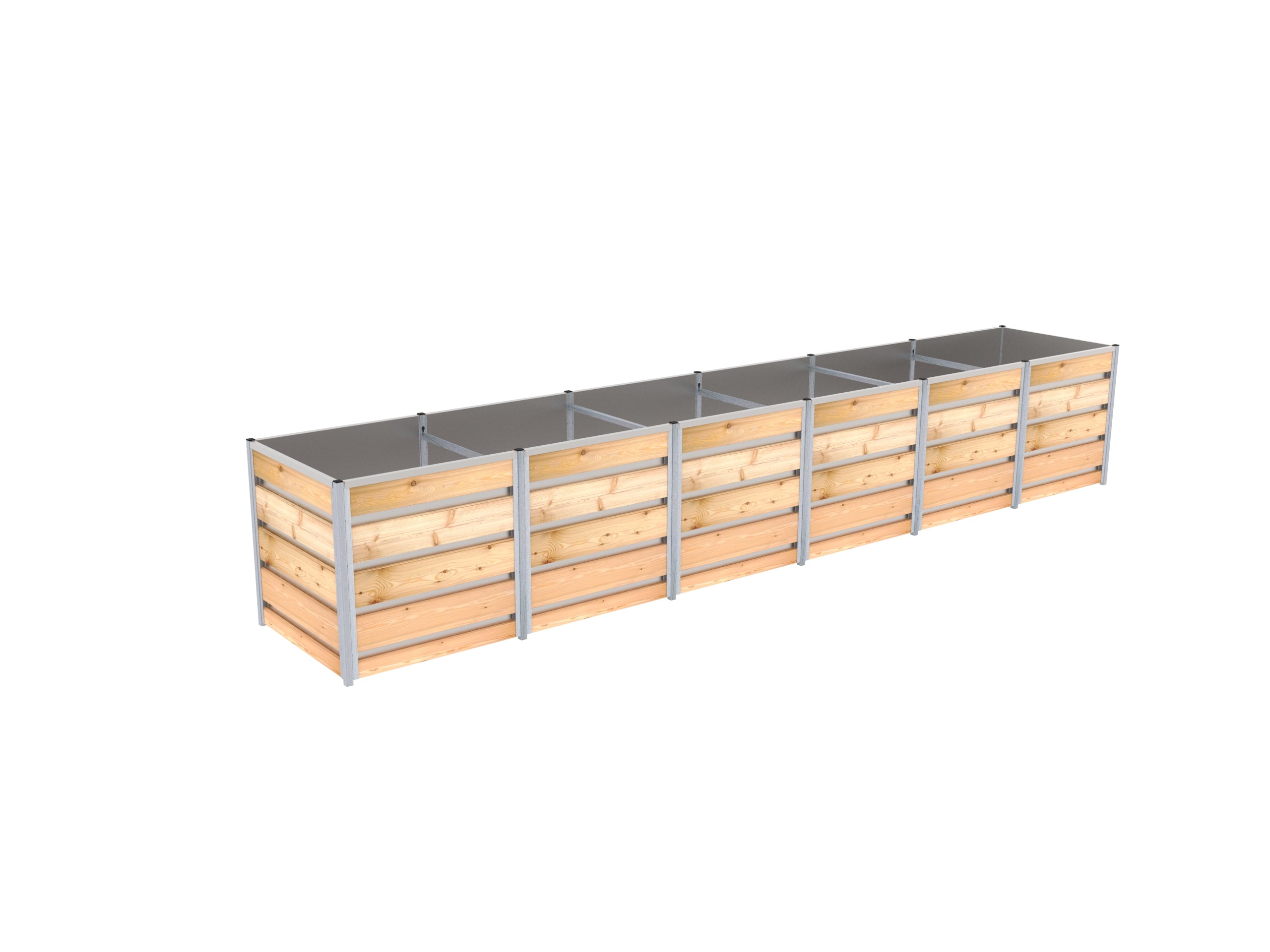 Hochbeet aus Lärchen-Holz in gerader Form mit der Breite 0,84 m und der Länge 4,92 m, die Höhe beträgt 83 cm, Innenverkleidung aus verzinktem Blech