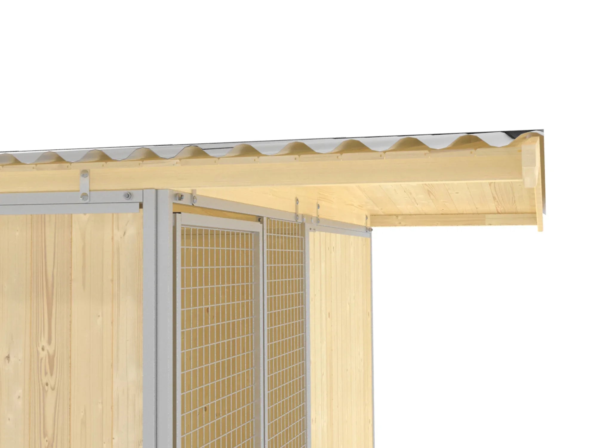 Hundezwinger mit Dachvorsprung 80 cm und untergeschalter Decke aus nordischem Fichtenholz