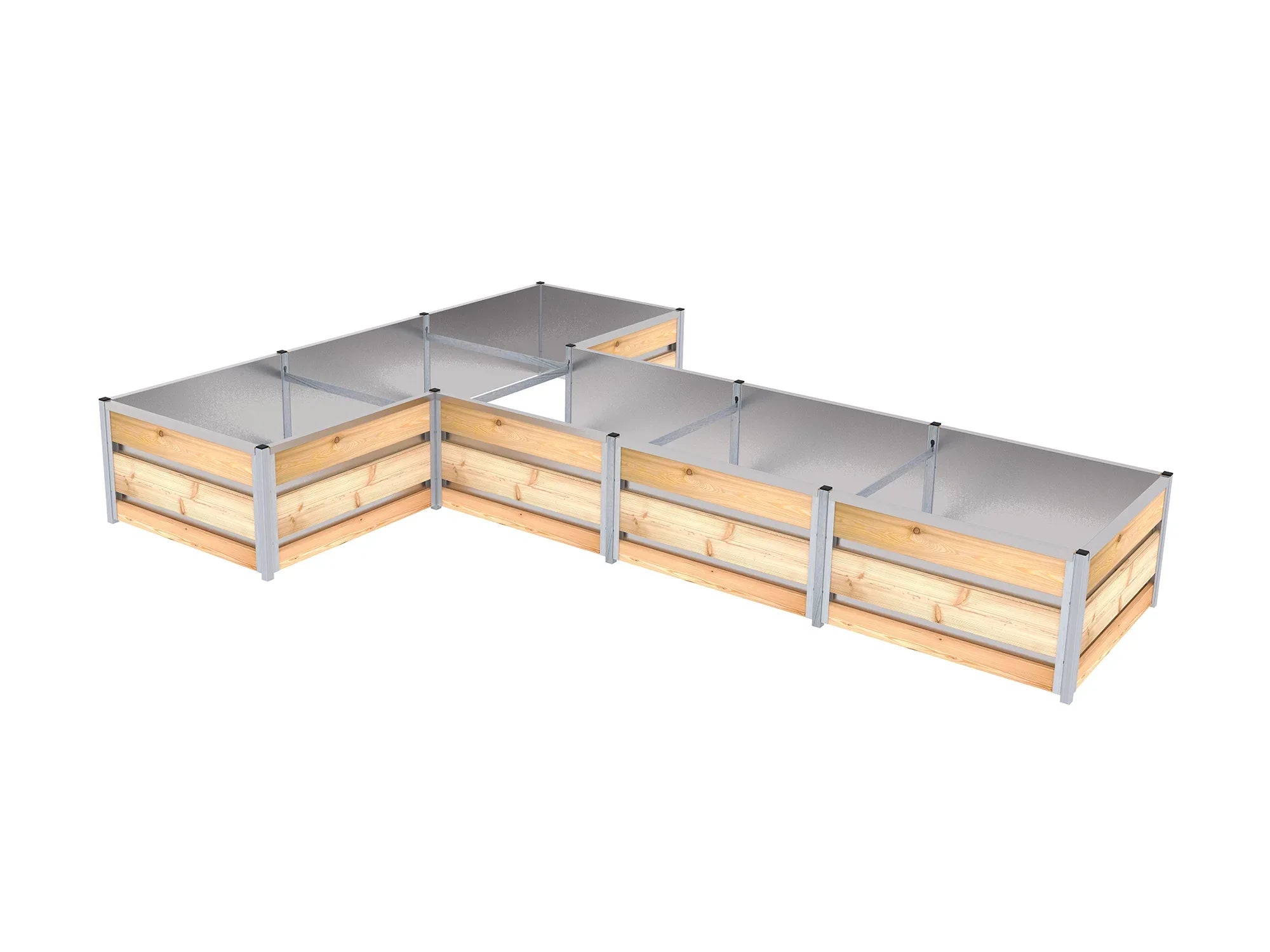 Hochbeet in T-Form aus verzinktem Blech und Holzbretter