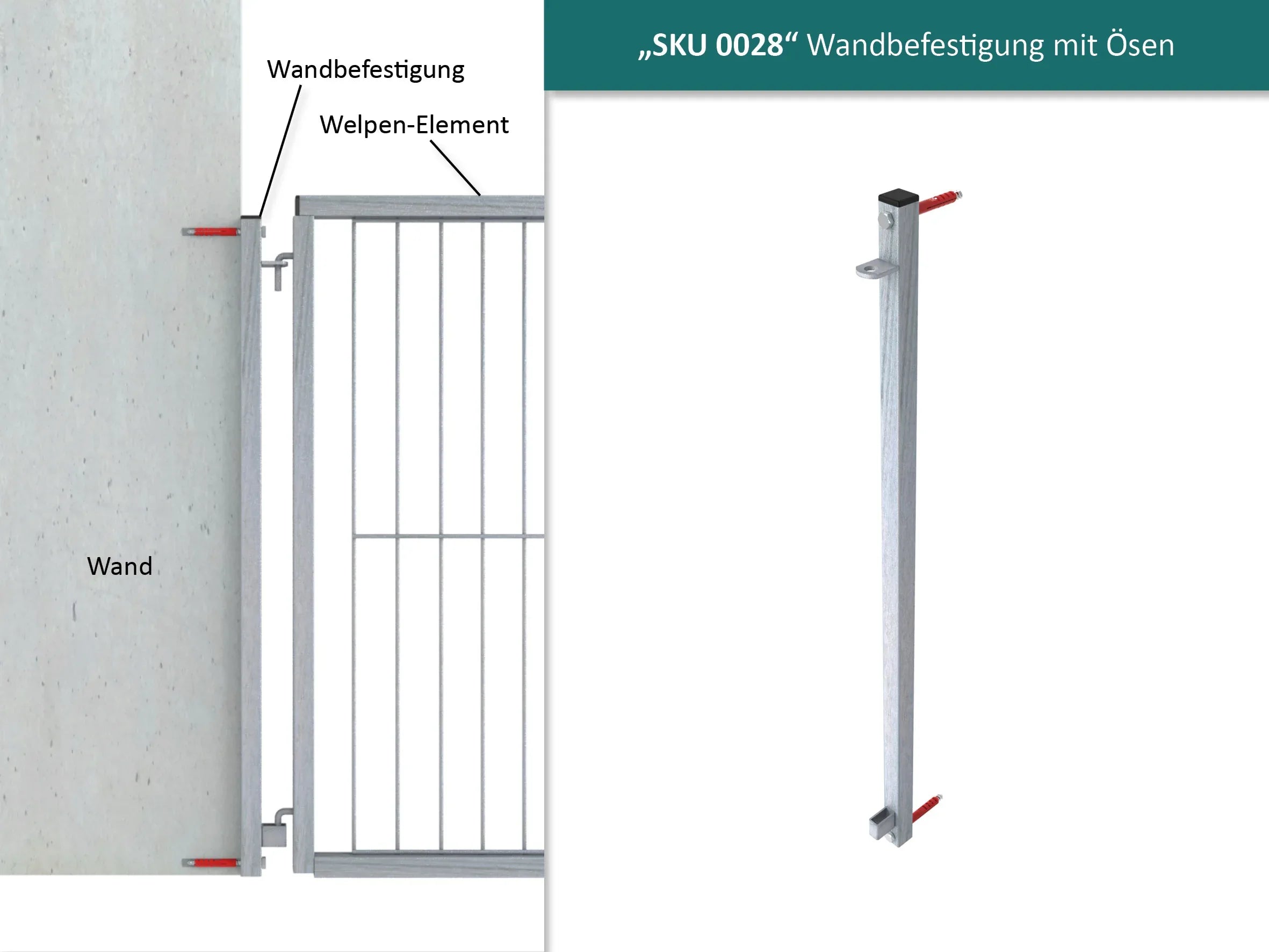 Wandbefestigung aus verzinktem Stahl für Welpenelemente