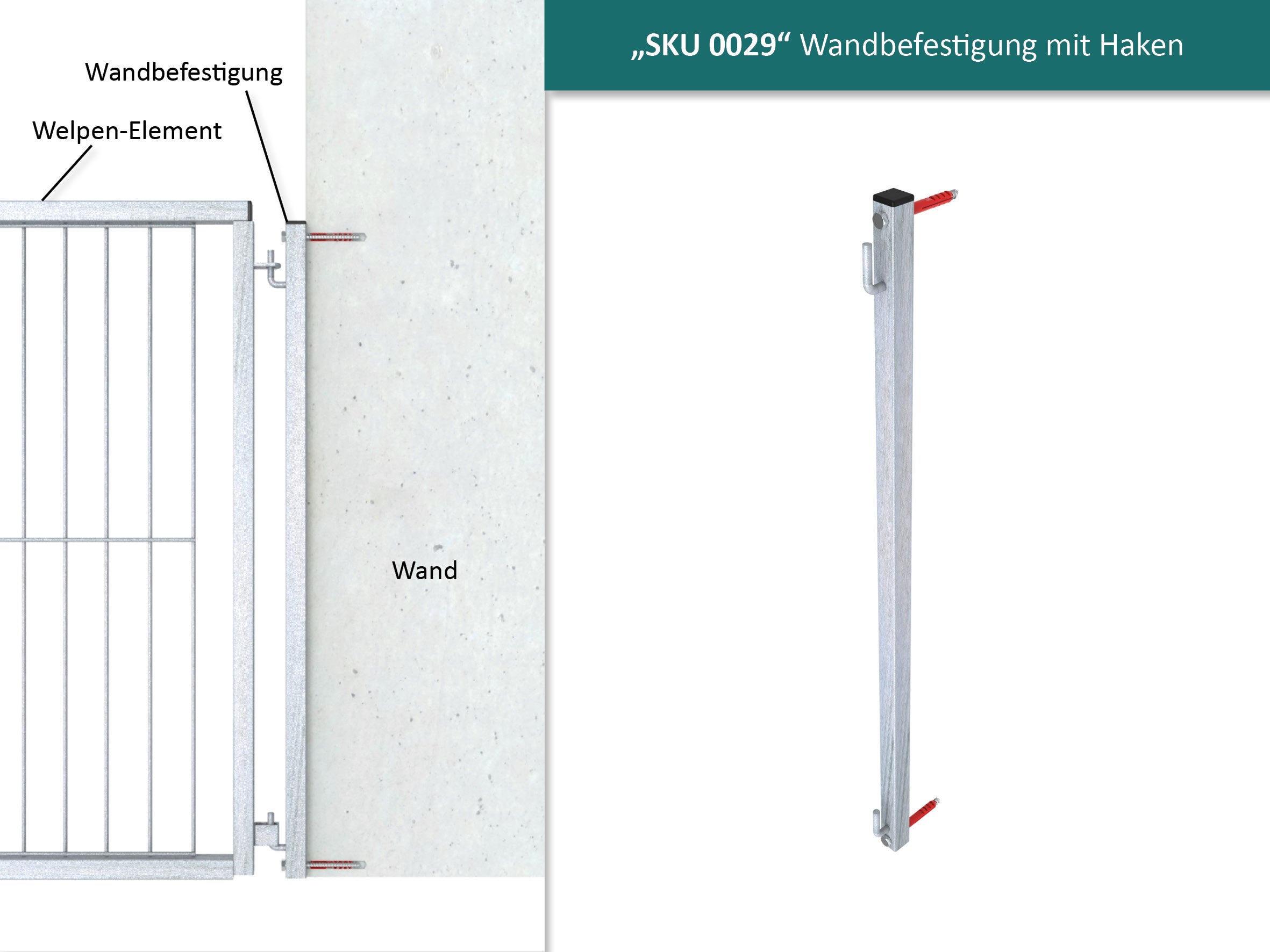 Wandbefestigung aus verzinktem Rohr für Welpenelemente