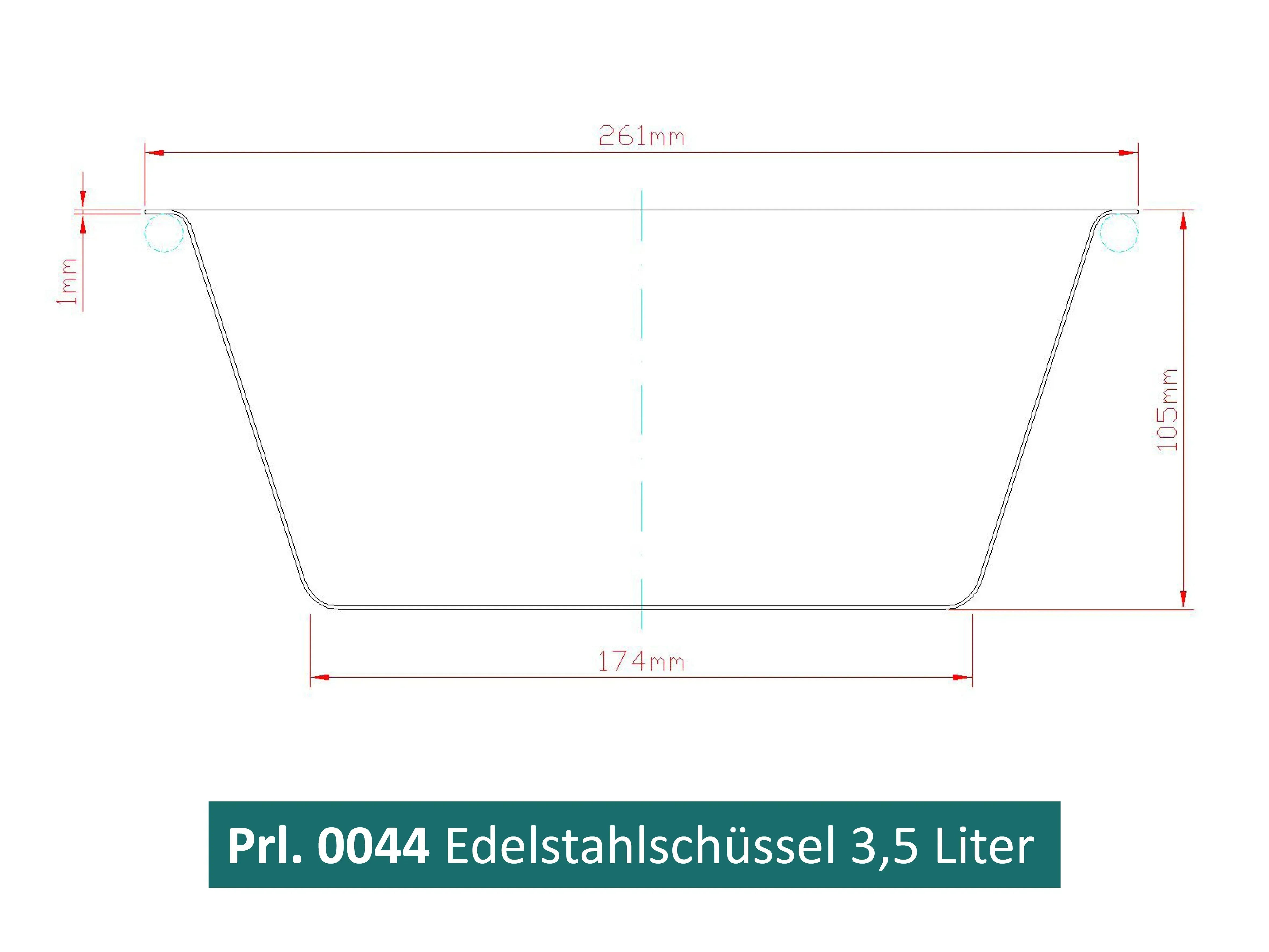 Zeichnung einer Edelstahlschüssel Fassungsvermögen 3,5 Liter