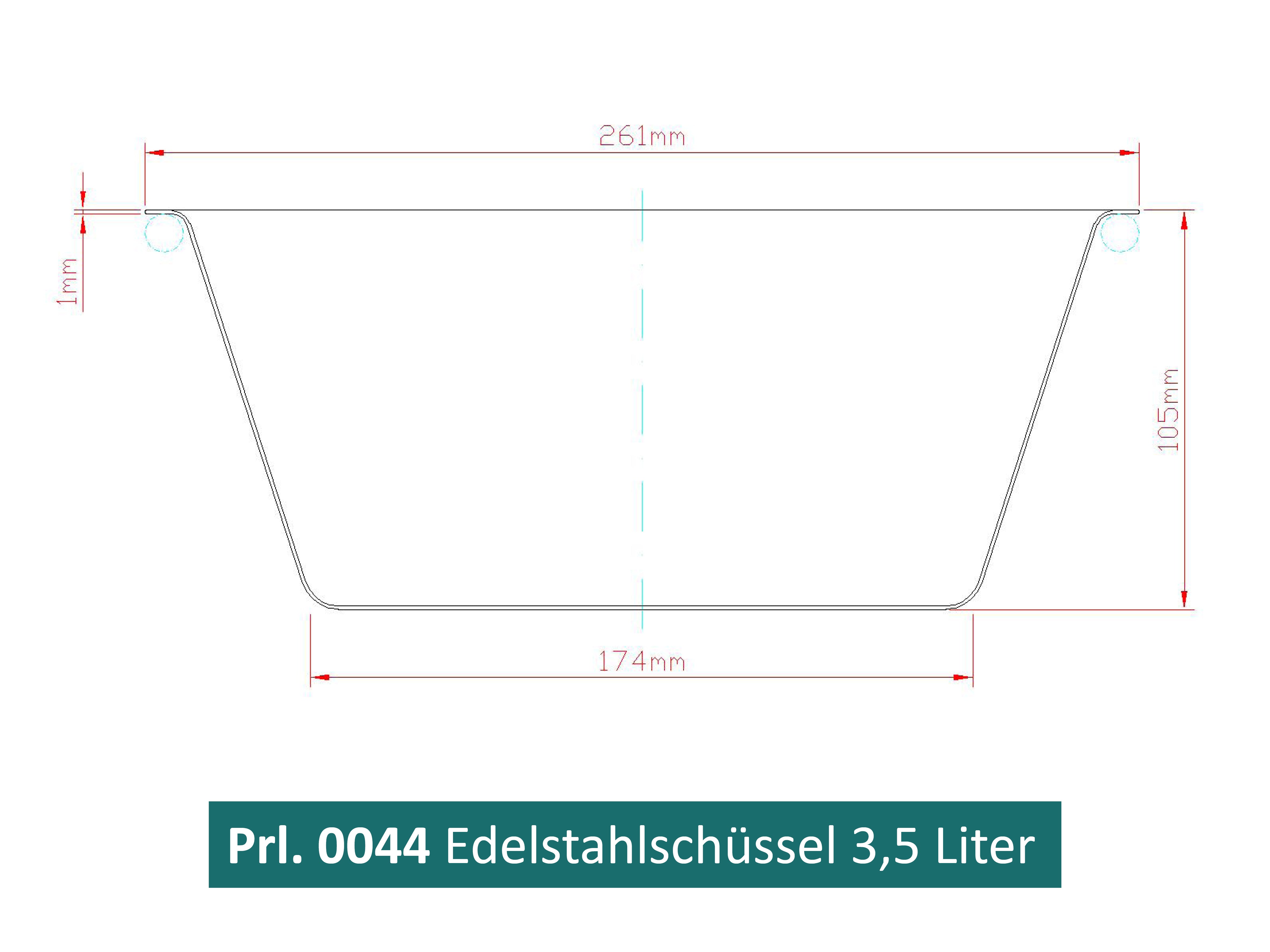 Zeichnung einer Edelstahlschüssel Fassungsvermögen 3,5 Liter