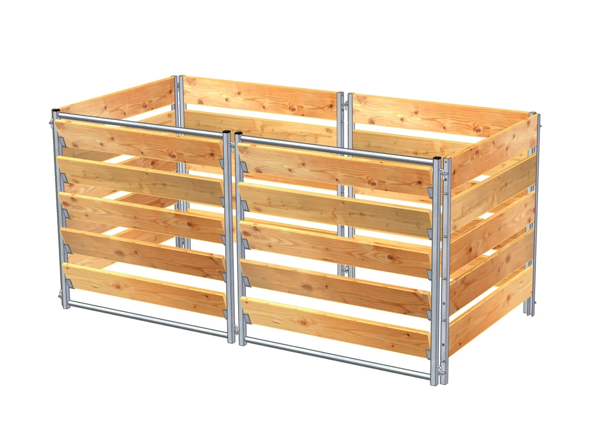 Komposter 2 m lang mit fest montierten Holzbretter und herausnehmbaren Bretter