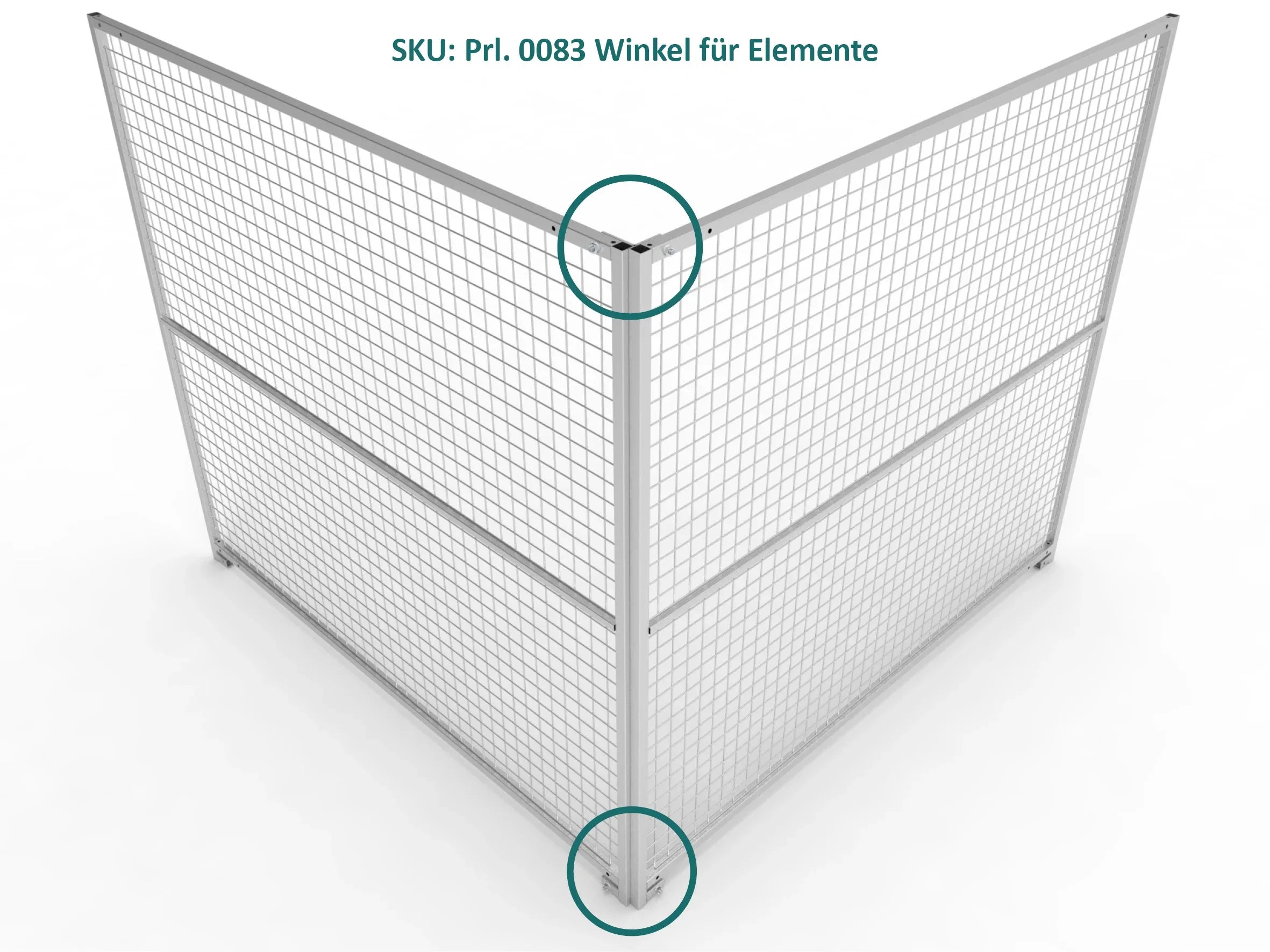 Zwei Zaunelemente mit Stahlrahmen und eingeschweißter Gittermatte verbunden mit zwei Stahlwinkel