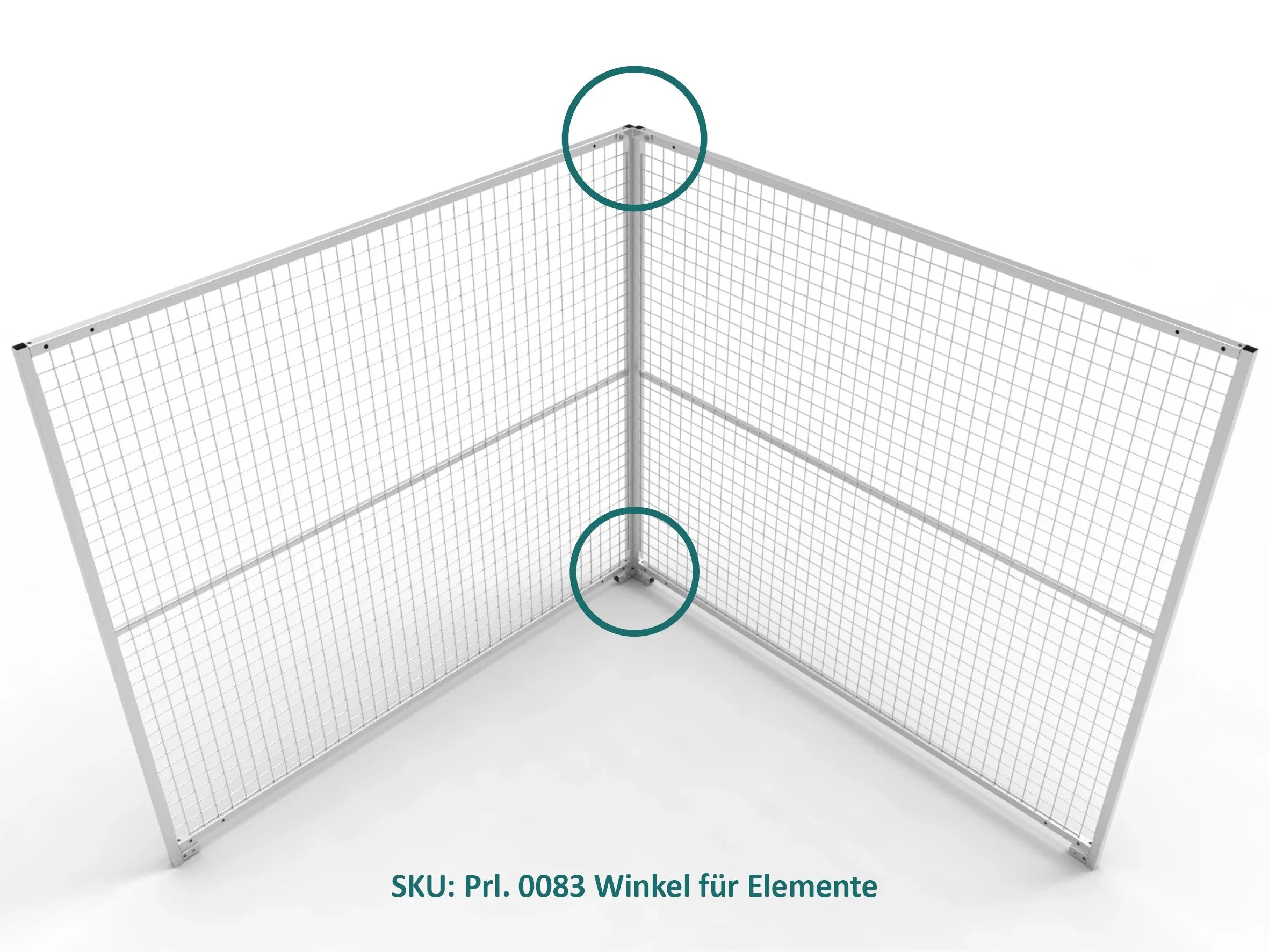 Gitterelemente für Hundeausläufe verbunden mit einem Winkel aus Stahl und zwei Schrauben