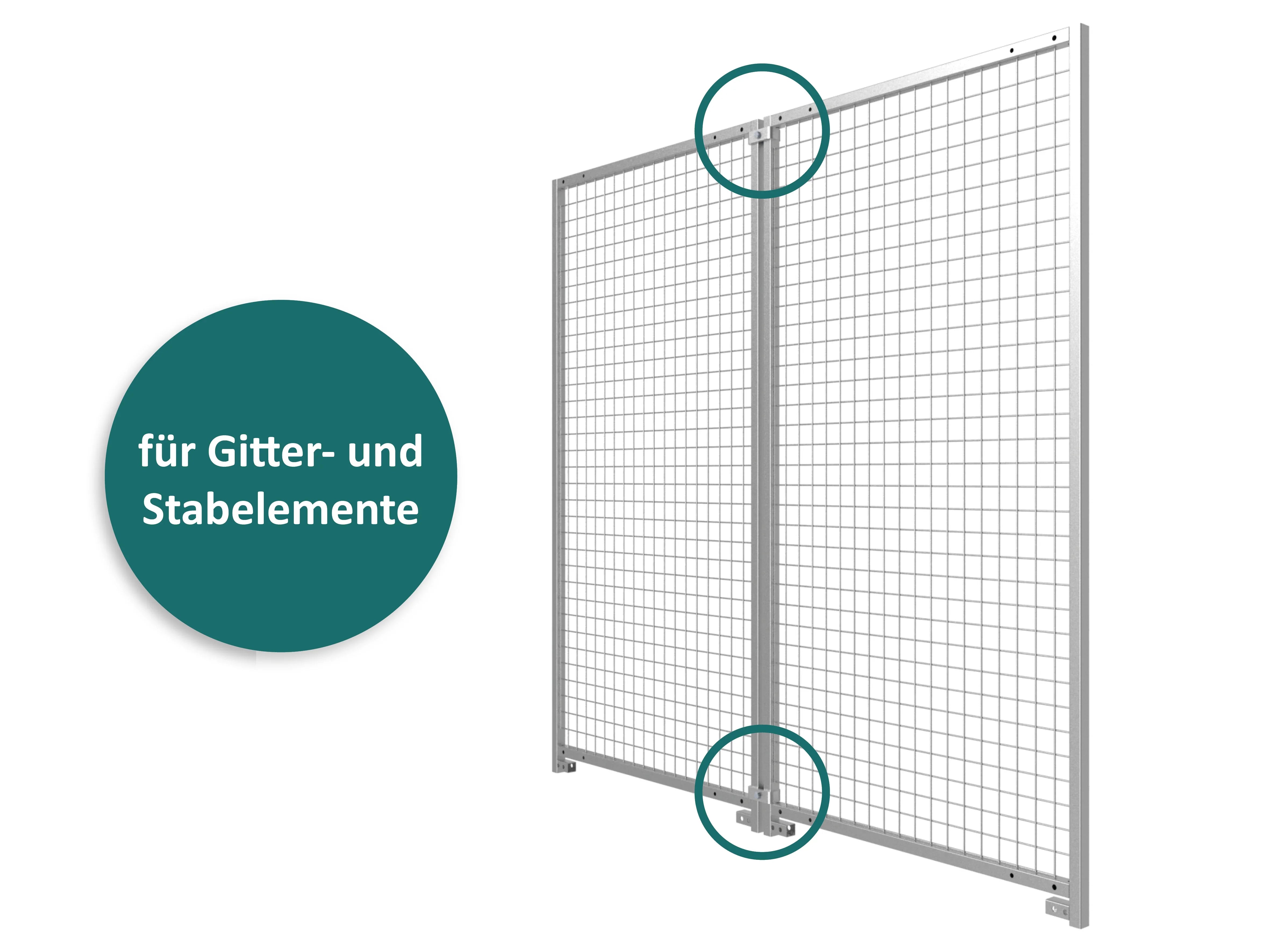 Gitterelemente mit Verbindungsklammer fixiert zu einem Zaun