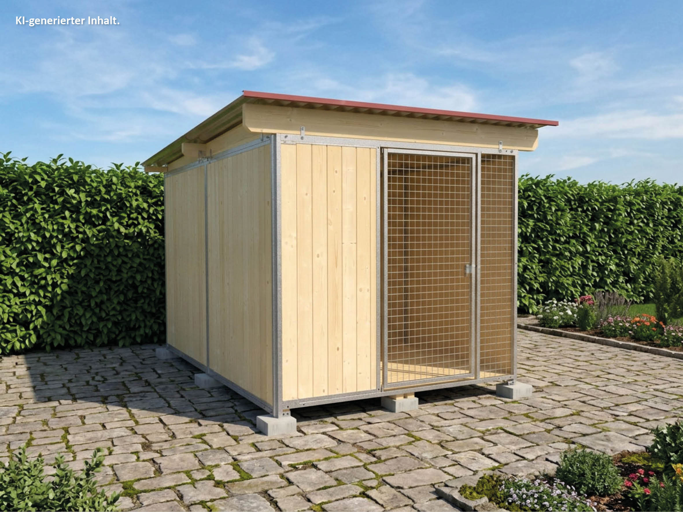 Hundezwinger Tiefbau Vollschutz 3 x 2 m mit Dach und Holzboden