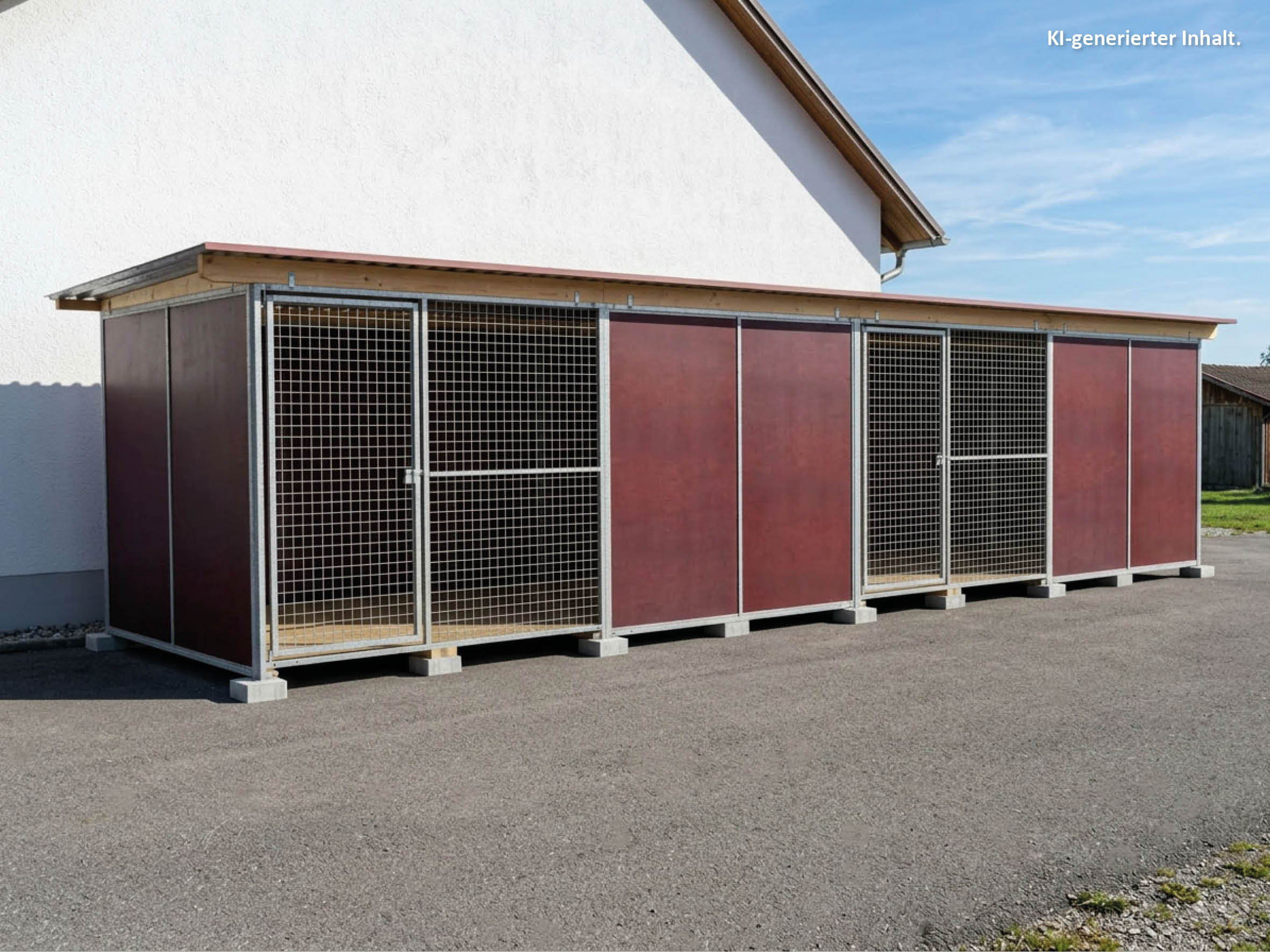 Nato-Hundezwinger 2 x 8 m Schutzecke einmal unterteilt mit zwei Türen, Gitterfront, Dach und Holzboden