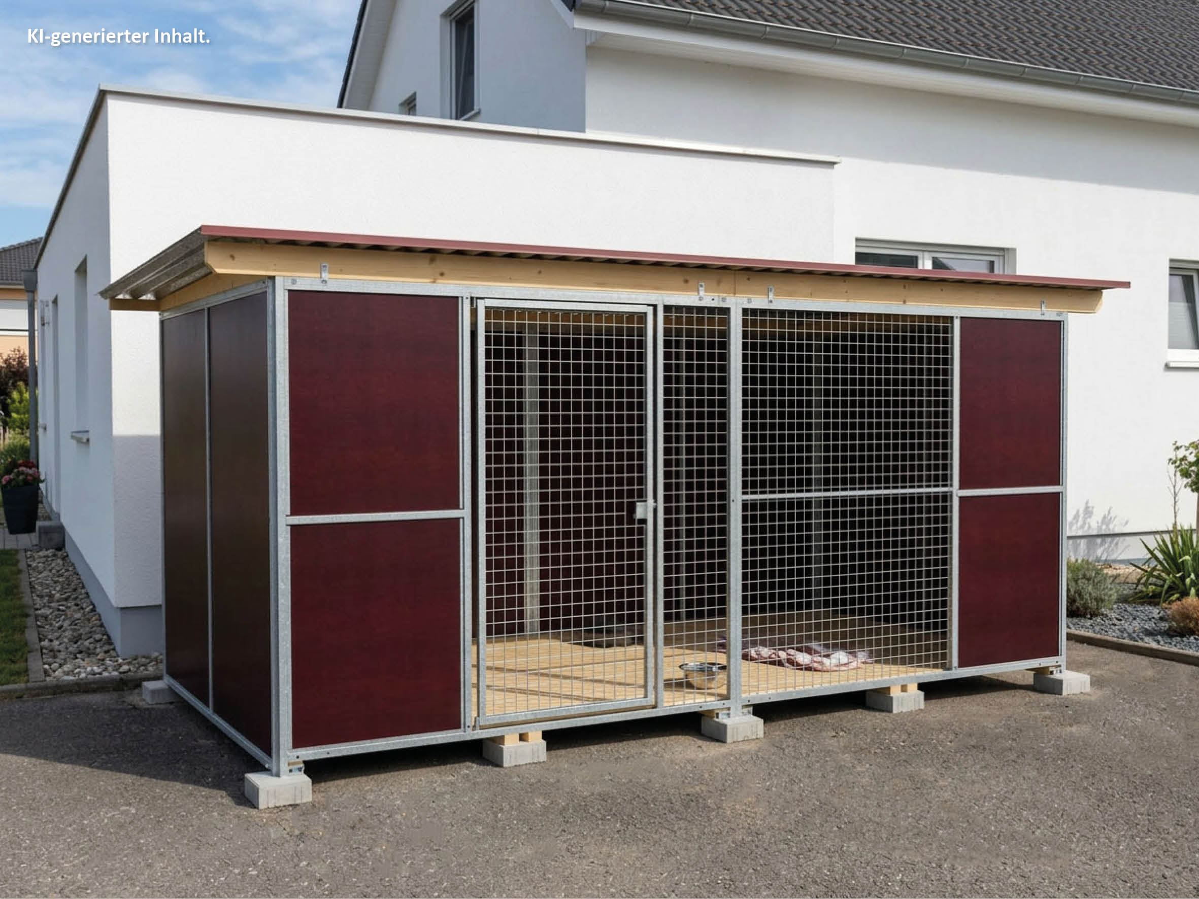 Nato-Hundezwinger 2 x 4 m Vollschutz mit Gitterfront, Dach und Holzboden