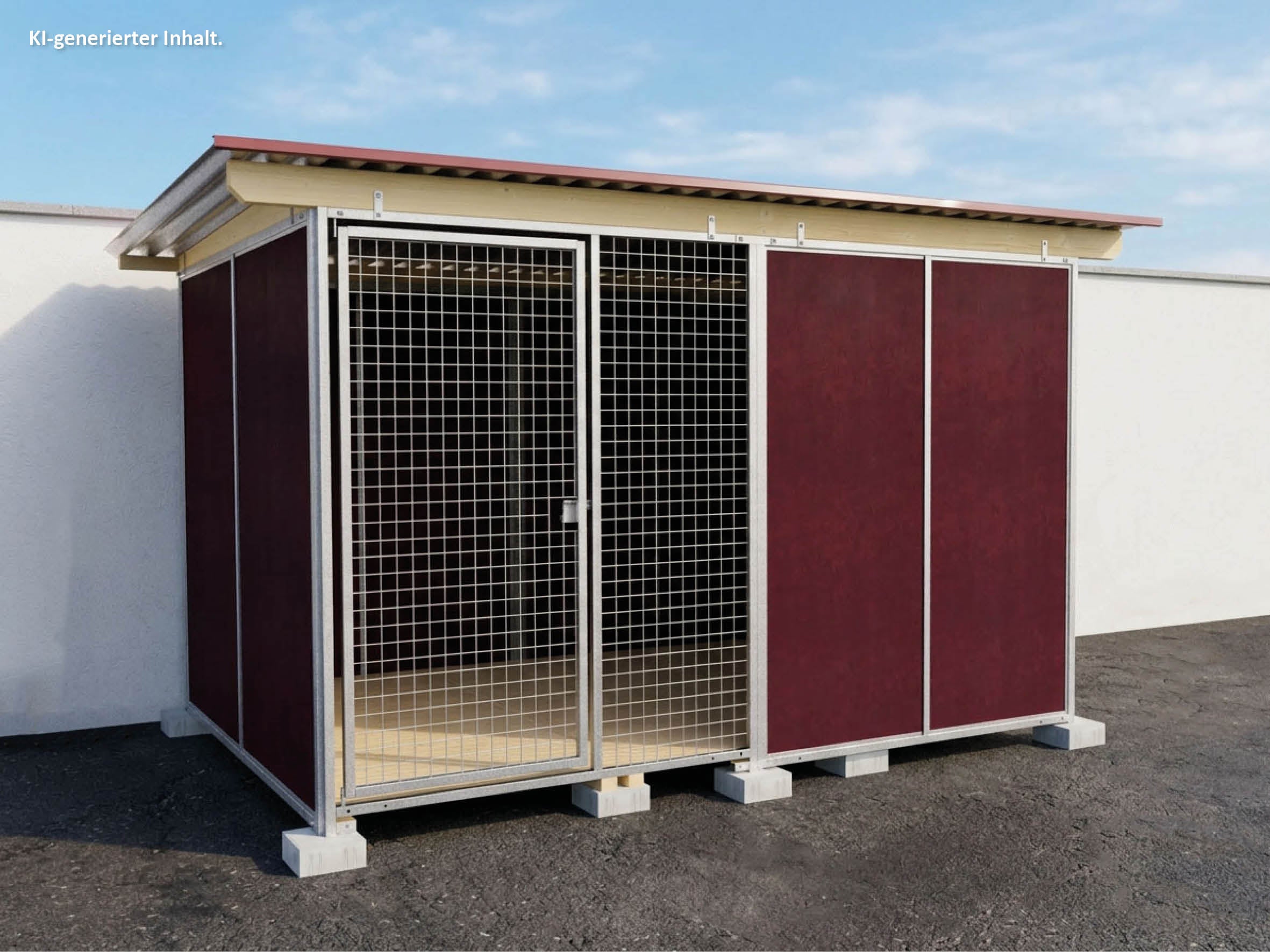 Nato-Hundezwinger 2 x 3 m mit Schutzecke, Gitterfront, Dach und Holzboden