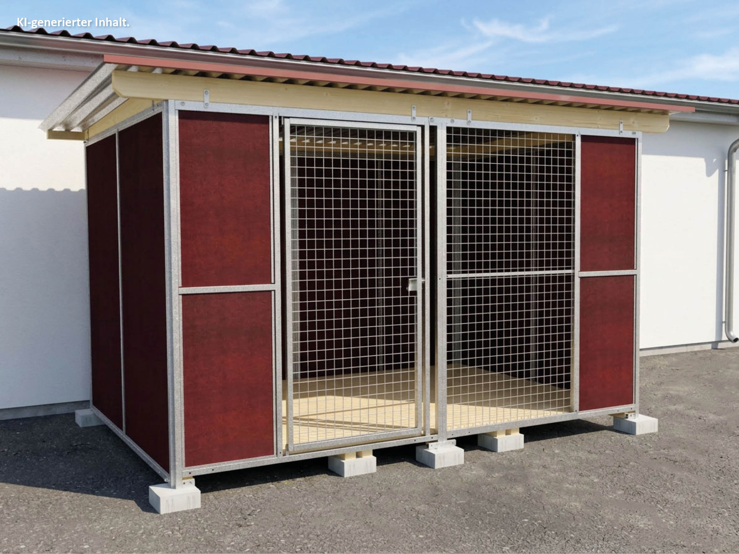 Nato-Hundezwinger 2 x 3 m Vollschutz mit Gitterfront, Dach und Holzboden