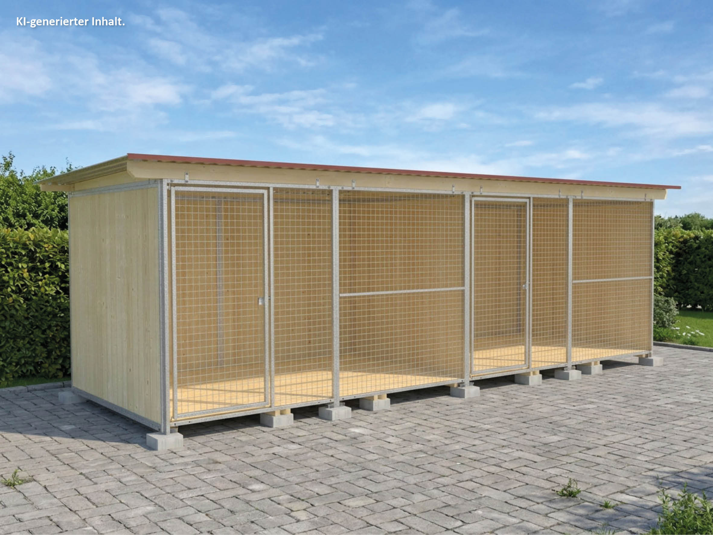 Hundezwinger 2 x 6 m mit Gitterfront einmal unterteilt mit zwei Türen