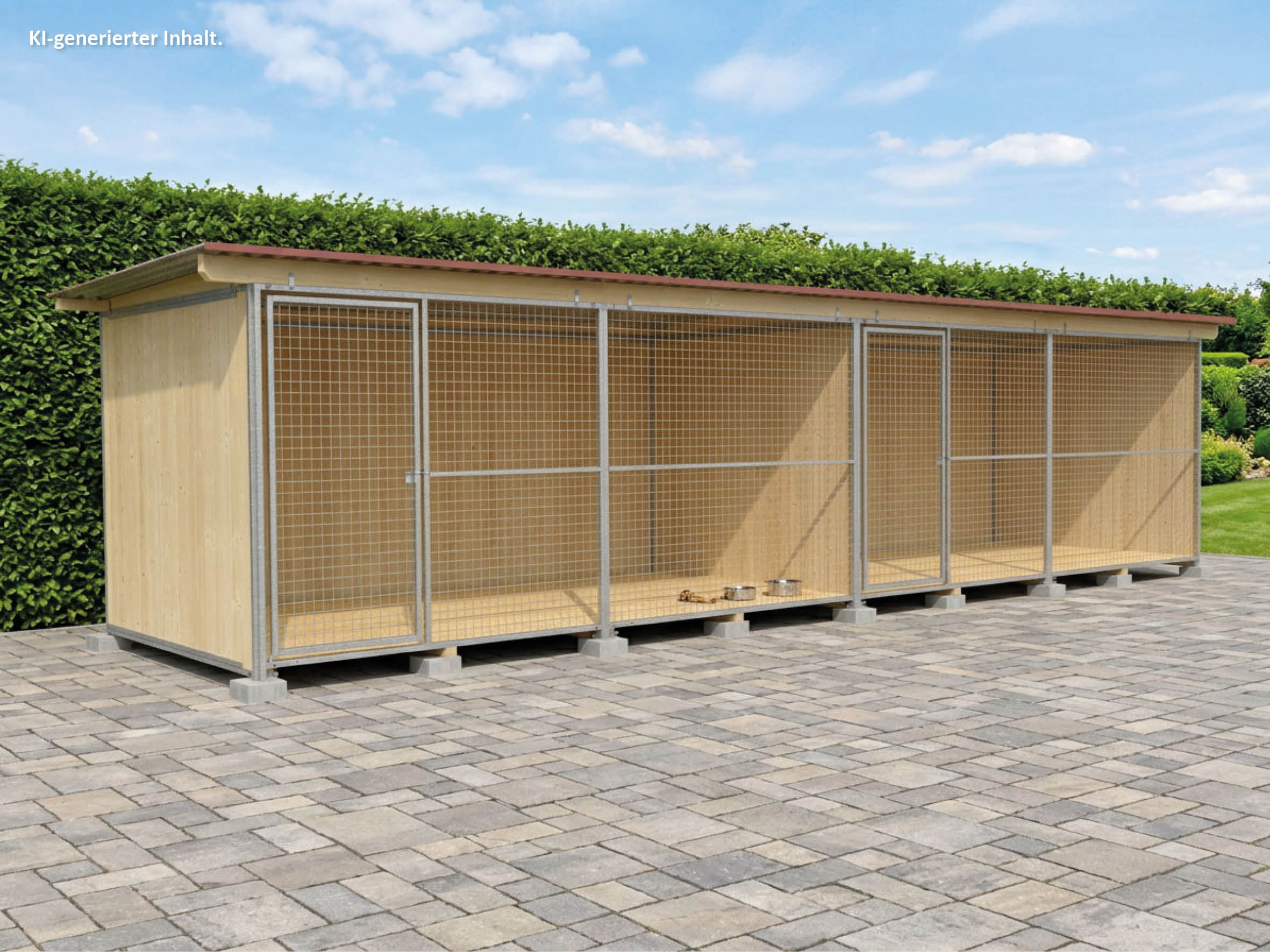 Hundezwinger 2 x 8 m mit Gitterfront einmal unterteilt mit zwei Türen