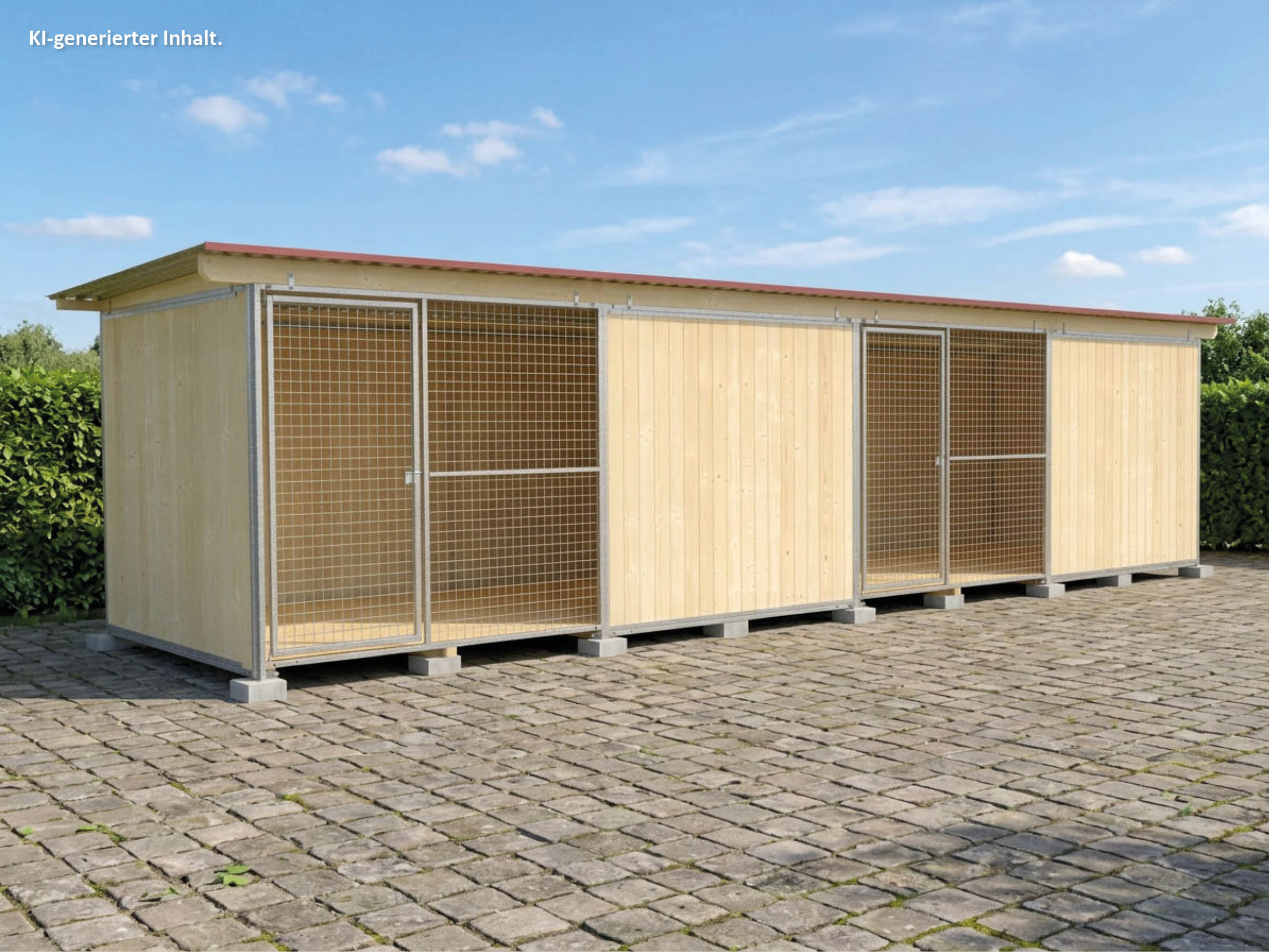 Hundezwinger 2 x 8 m mit Schutzecke einmal unterteilt mit zwei Türen