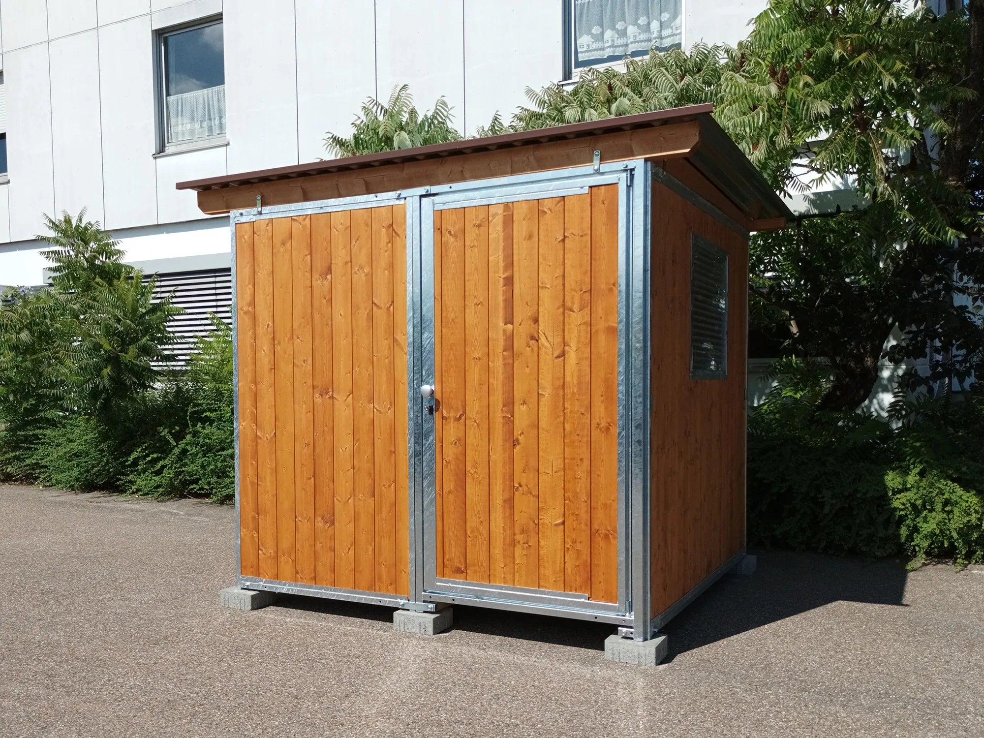 Hundezwinger mit gestrichenen Holzwänden in Heller Farbe