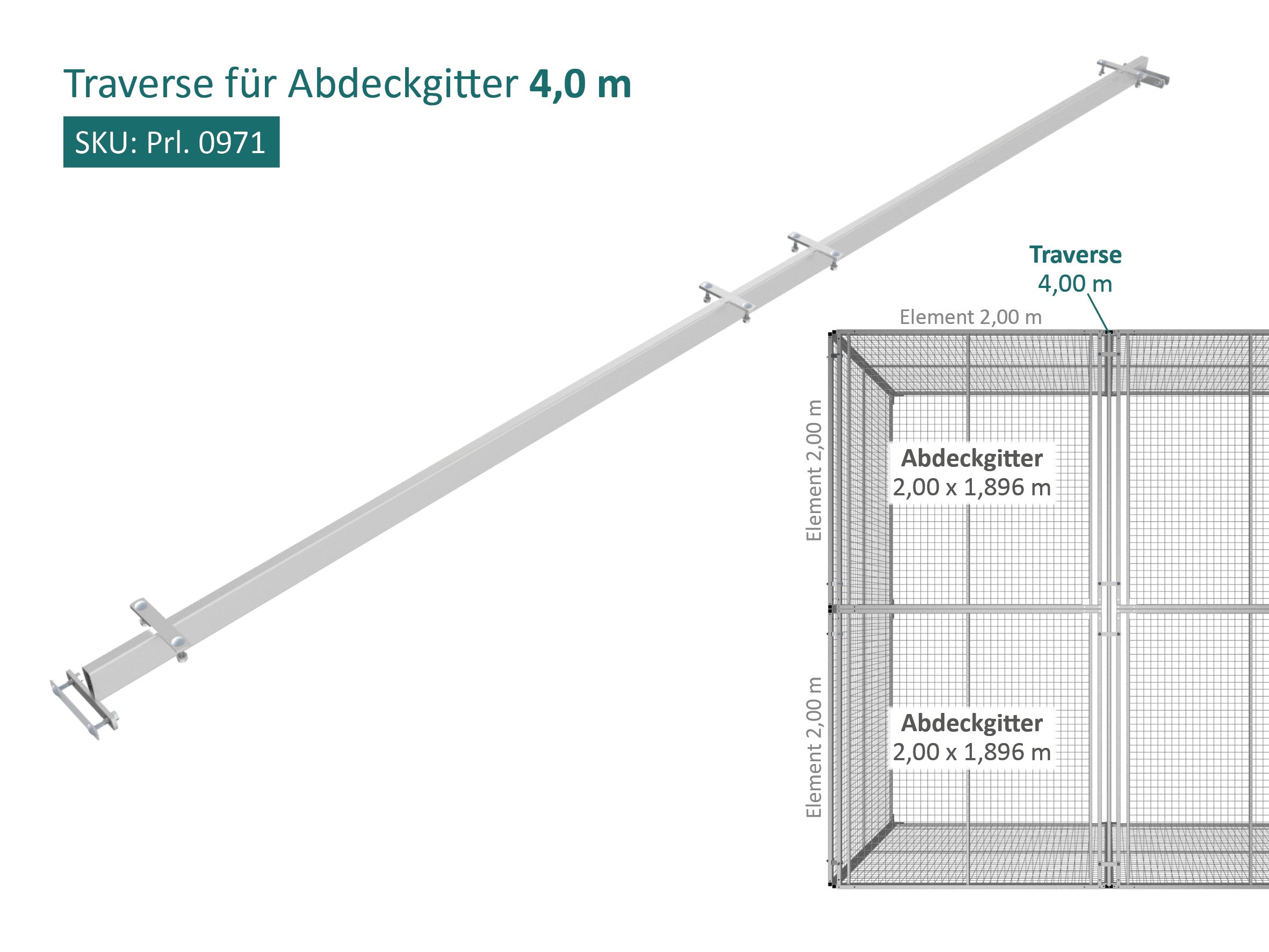 Metalltraverse aus verzinktem Stahlrohren eingebaut in einem Zwingerauslauf