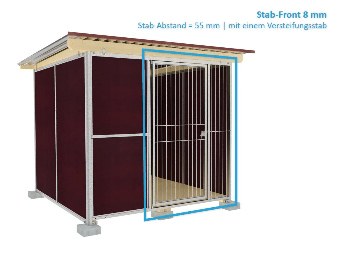 Stabiler Hundezwinger mit Holzboden aufgestellt auf Fundamentsteinen