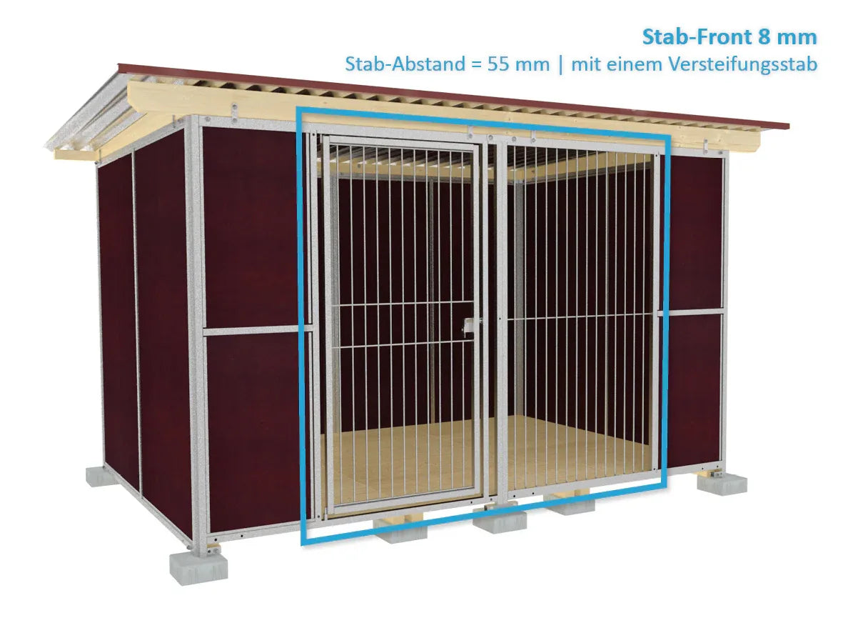Hundezwinger mit Pultdach aus verzinktem Wellblech inklusive Holzboden