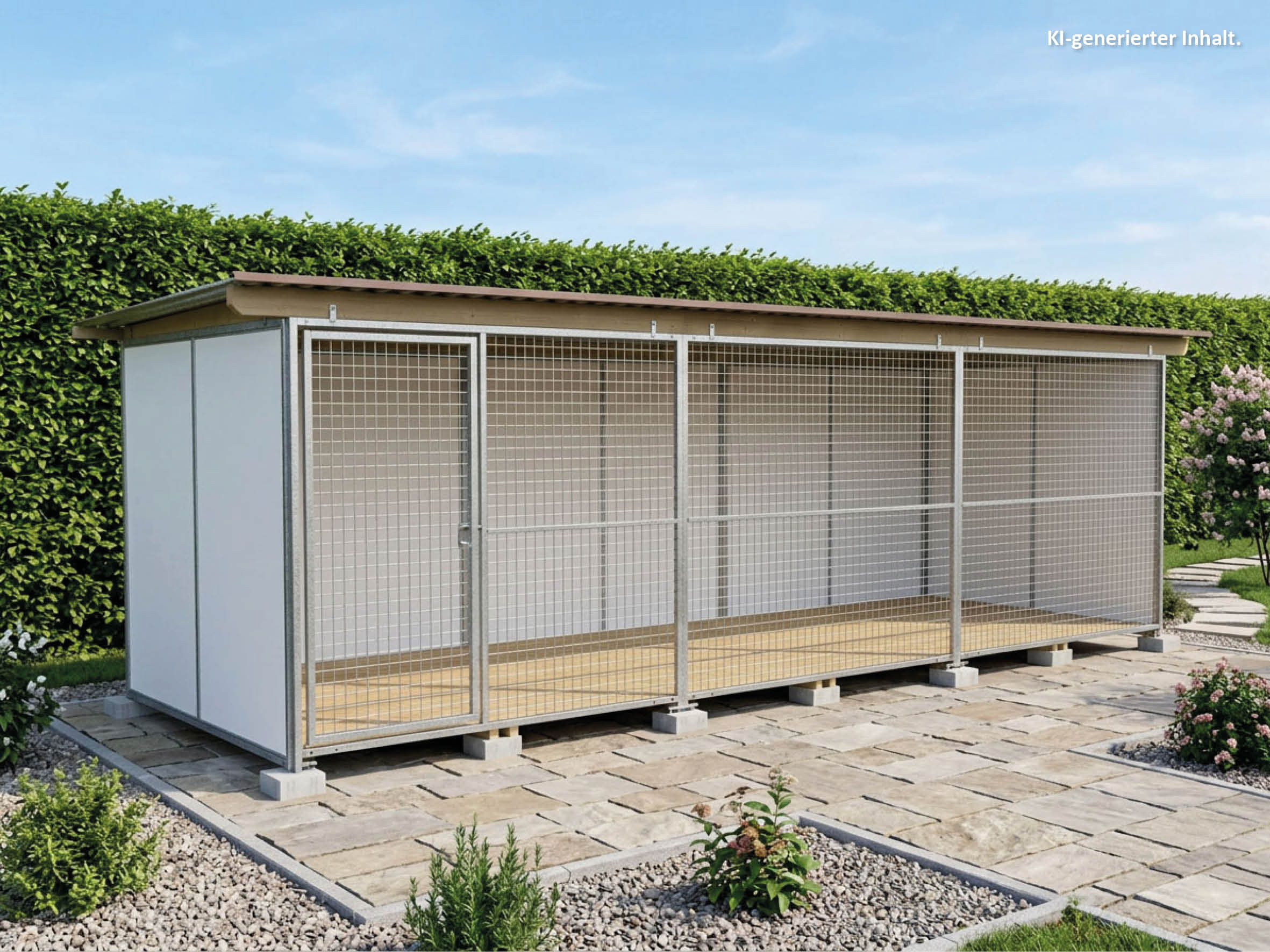 Europa-Zwinger 2 x 6 m mit Gitterfront, Dach und Holzboden