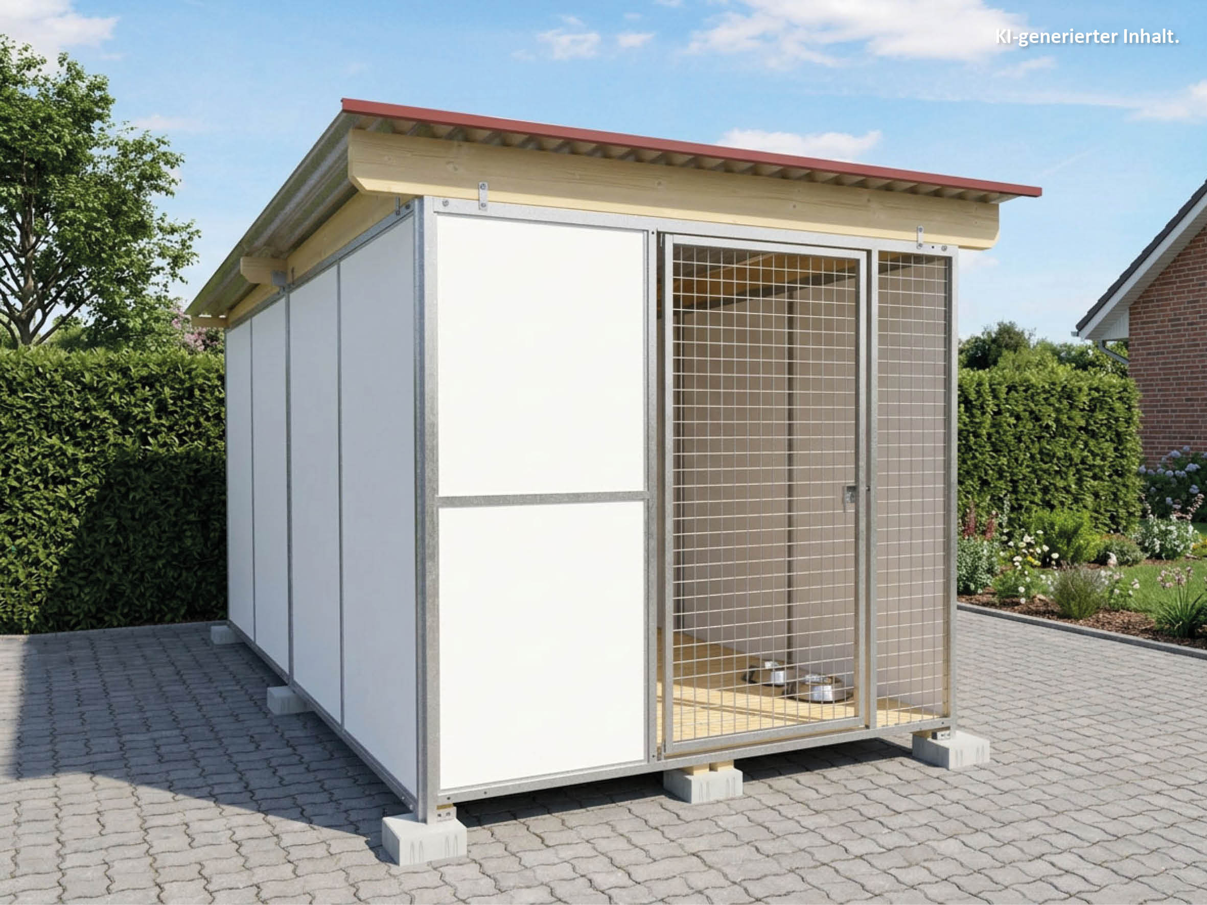 Hundezwinger Tiefbau 4 x 2 m Vollschutz mit Dach und Holzboden