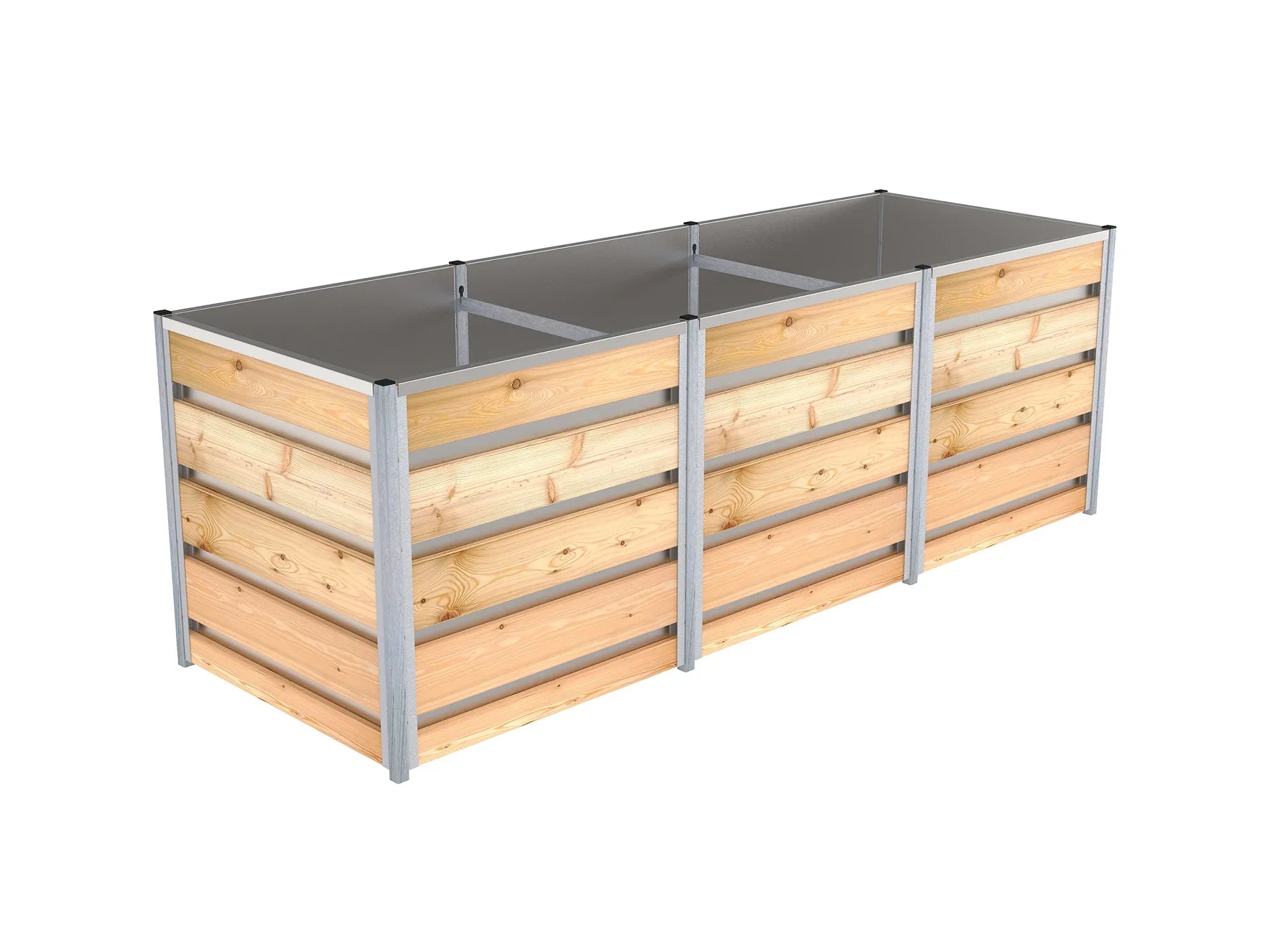 Hochbeet aus Lärchen-Holz in gerader Form mit der Breite 0,84 m und der Länge 2,48 m, die Höhe beträgt 83 cm, Innenverkleidung aus verzinktem Blech