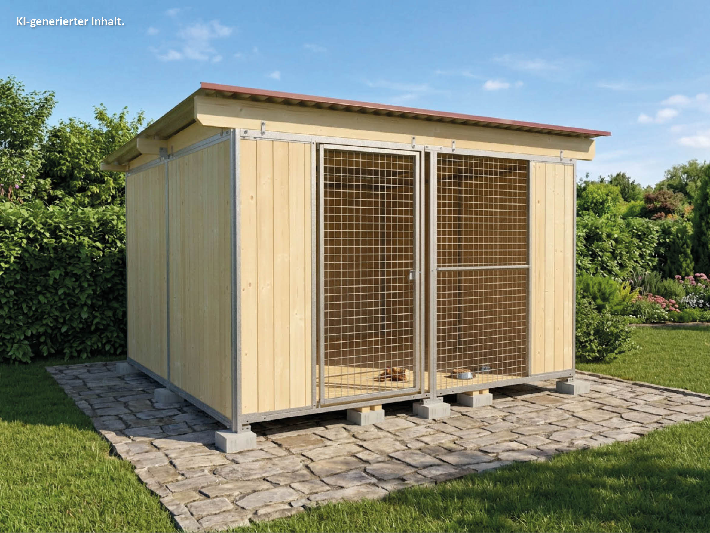 Classic-Zwinger Vollschutz 3 x 3 m Tiefbau mit Dach und Holzboden
